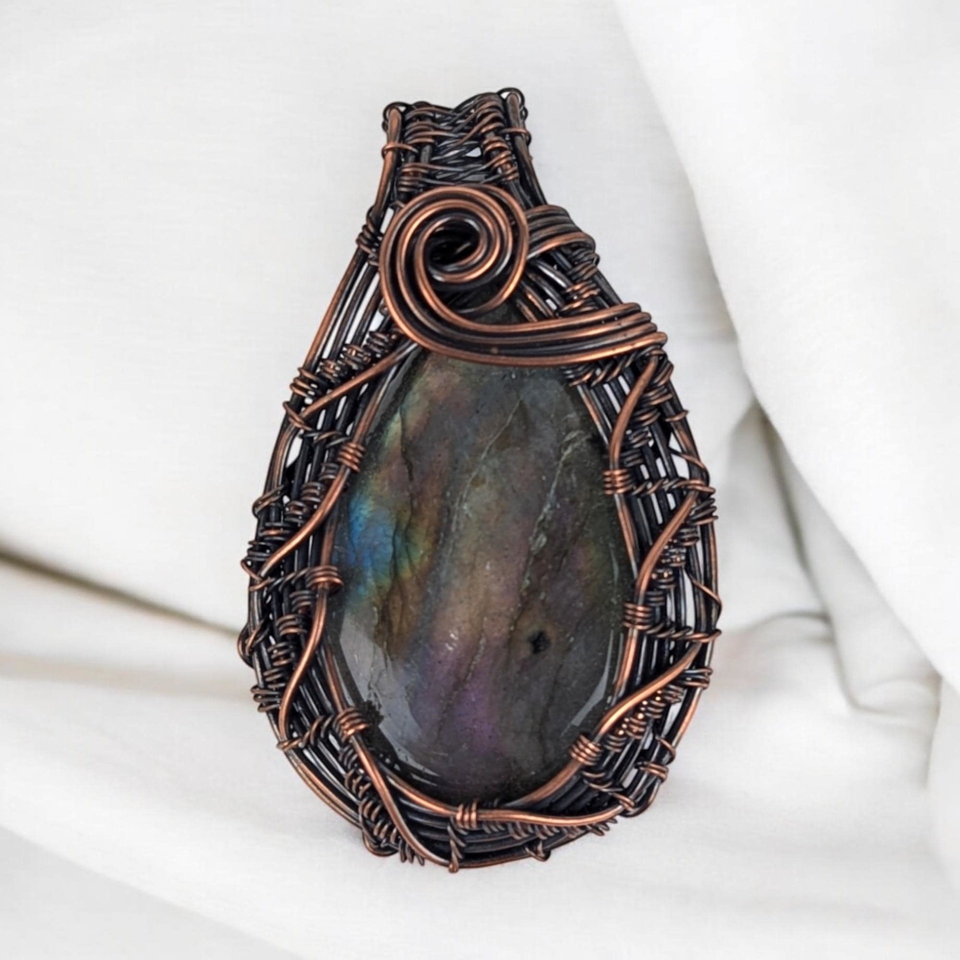 Handmade Copper Wire Wrapped Labradorite Pendant | Unique Gift for Her | Oxidized Copper | Gemstone Pendant | Artisan Jewelry