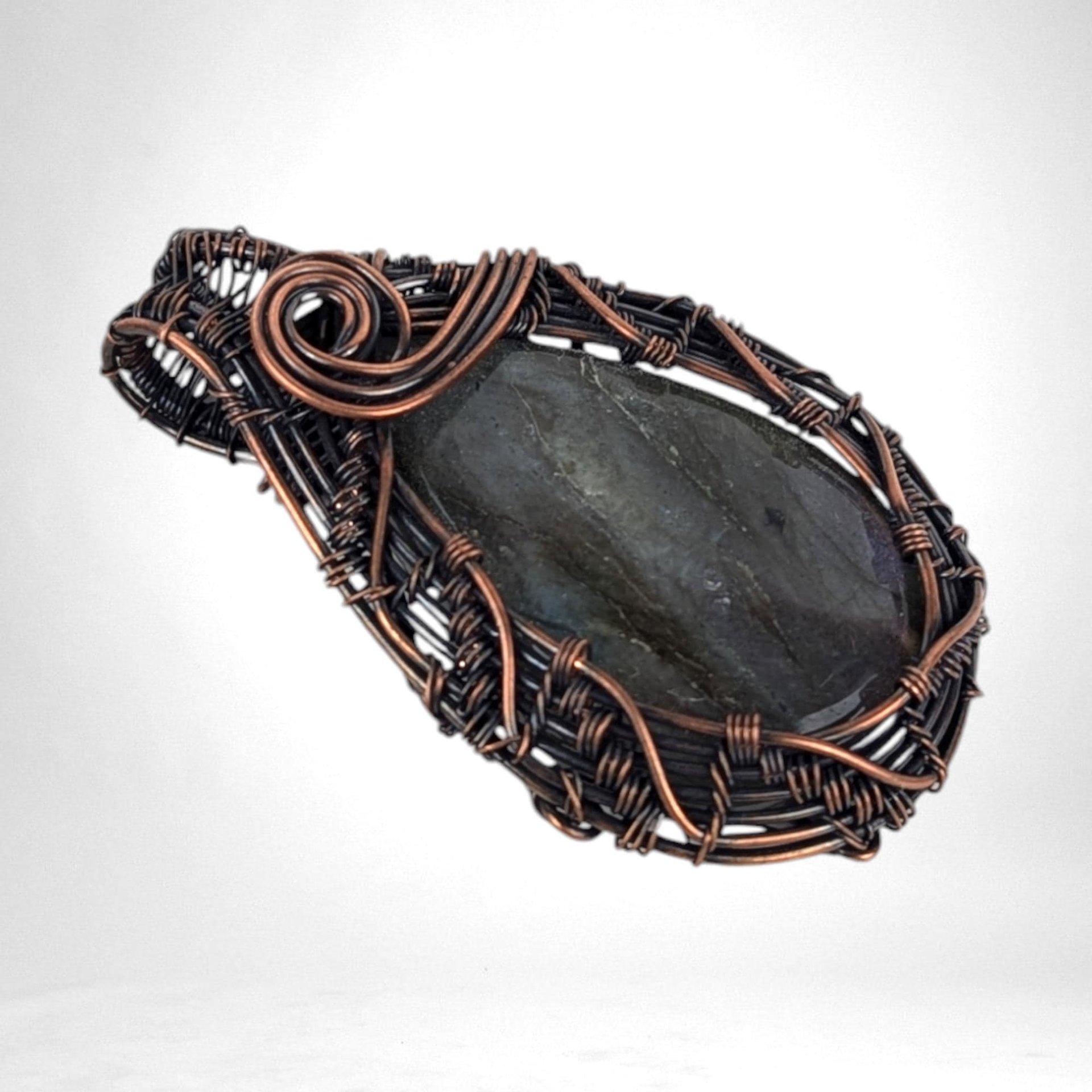 Handmade Copper Wire Wrapped Labradorite Pendant | Unique Gift for Her | Oxidized Copper | Gemstone Pendant | Artisan Jewelry