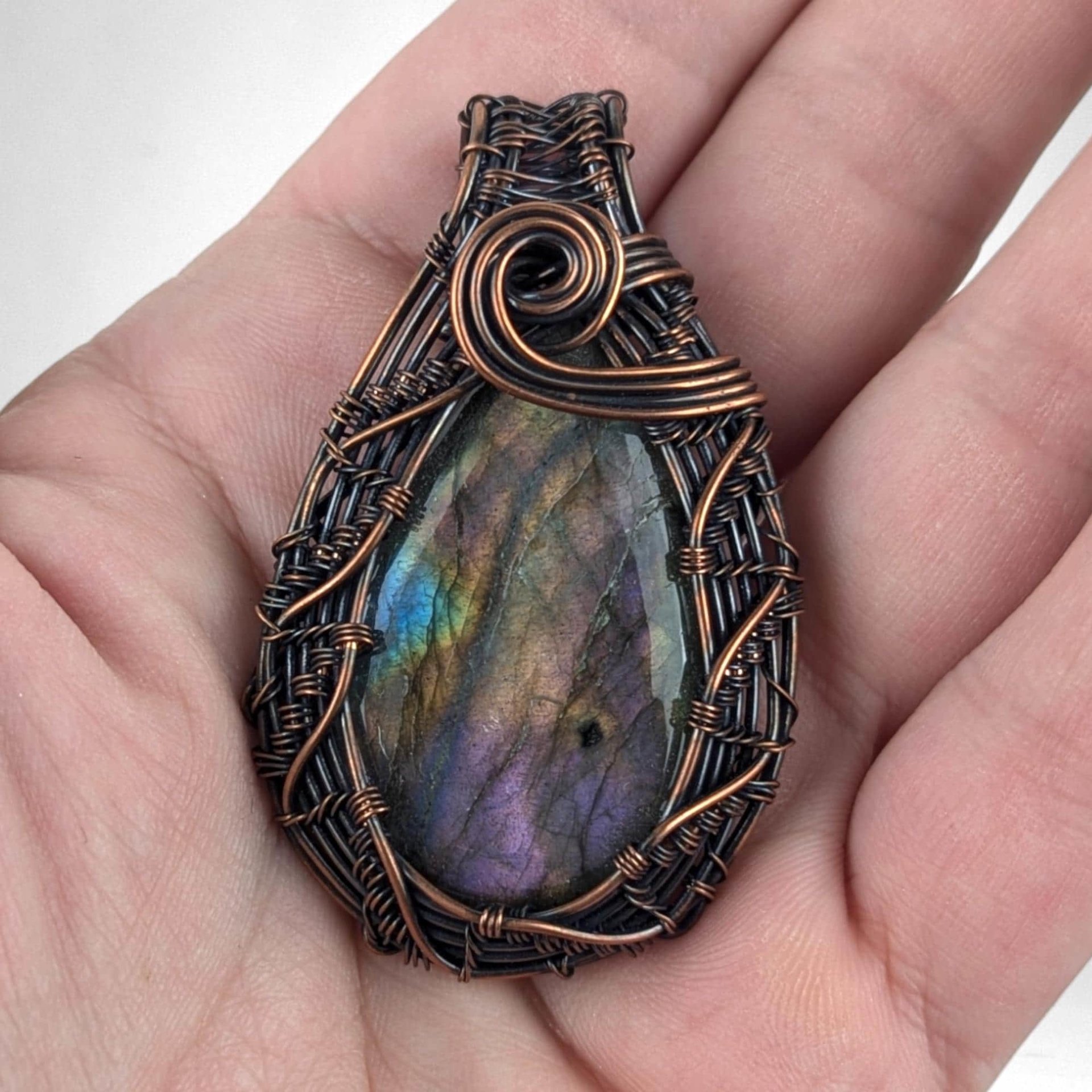 Handmade Copper Wire Wrapped Labradorite Pendant | Unique Gift for Her | Oxidized Copper | Gemstone Pendant | Artisan Jewelry