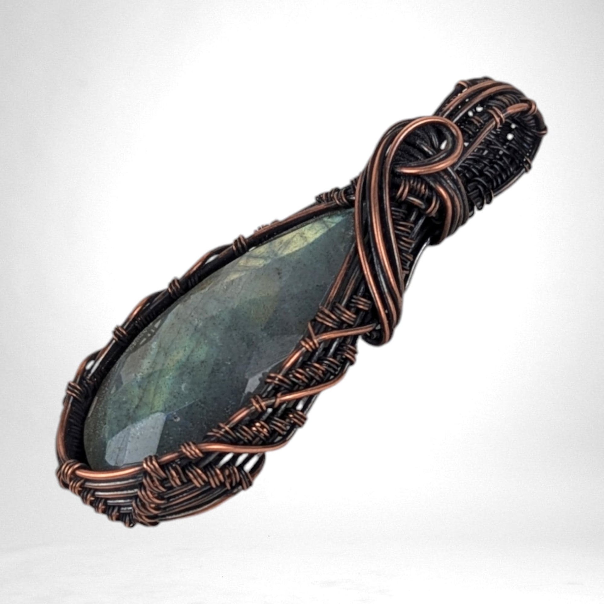 Handmade Copper Wire Wrapped Labradorite Pendant | Checker Cut Gemstone | Unique Gift for Her | Oxidized Copper