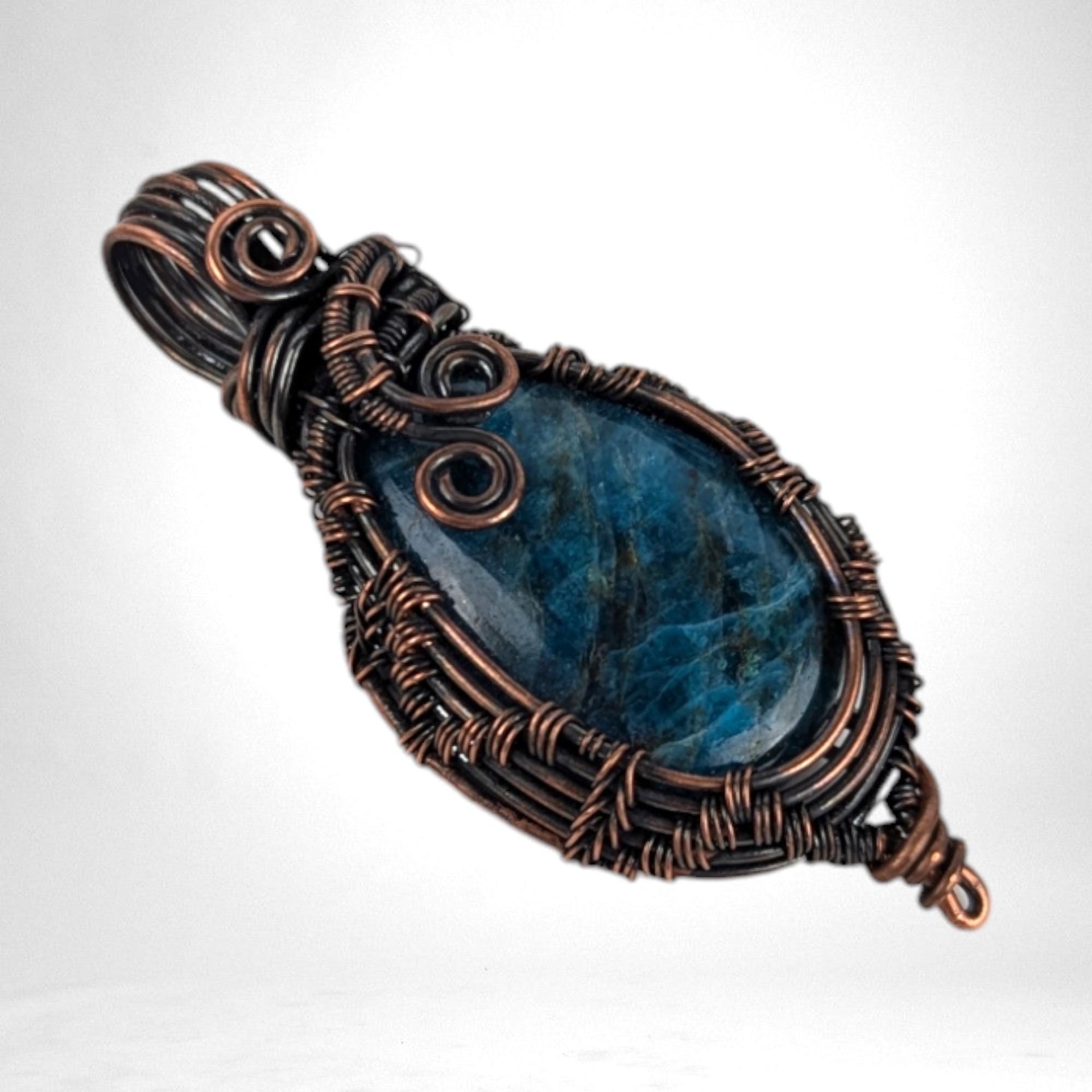 Handmade Copper Wire Wrapped Apatite Pendant | Unique Artisan Jewelry | Gift for Nature Lover