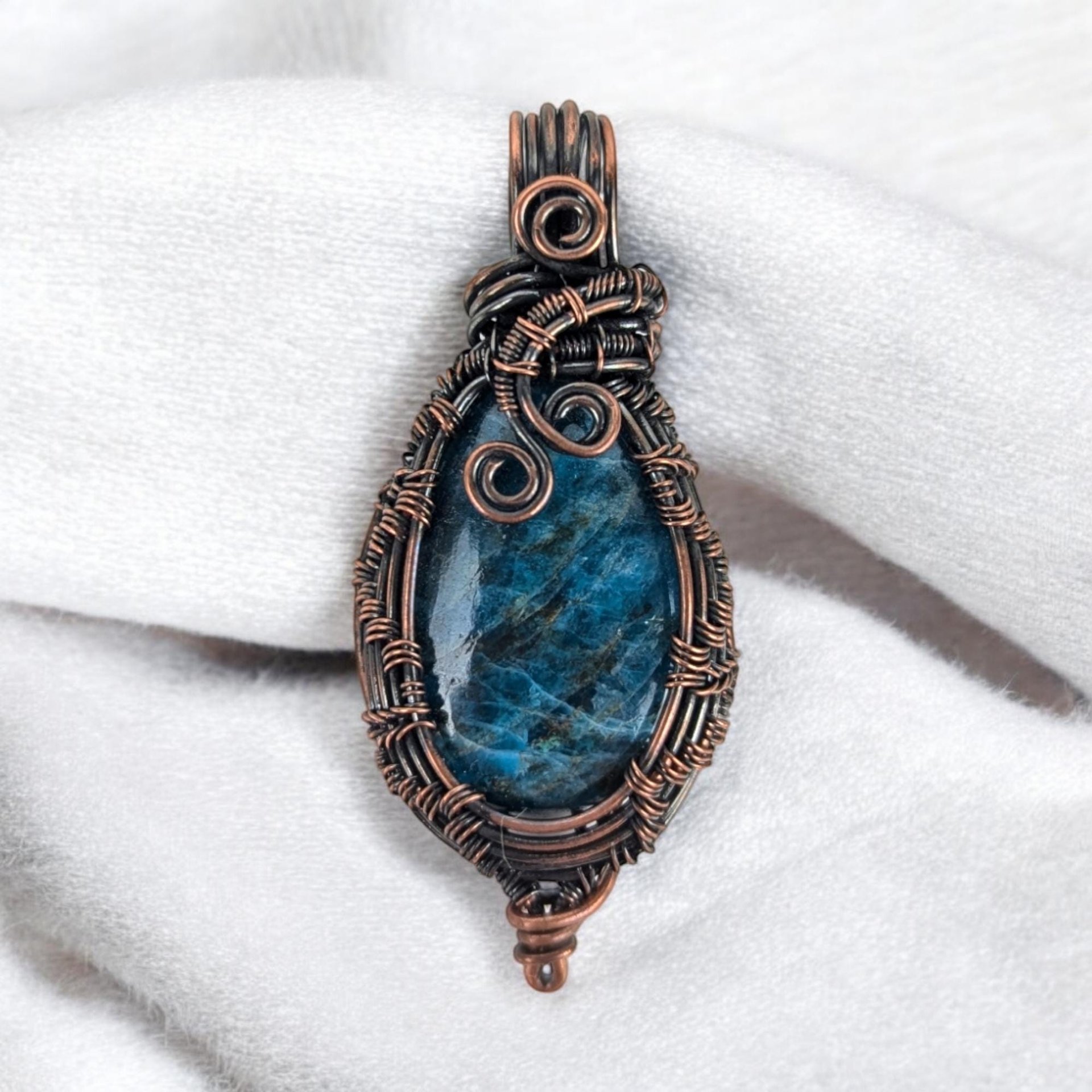 Handmade Copper Wire Wrapped Apatite Pendant | Unique Artisan Jewelry | Gift for Nature Lover