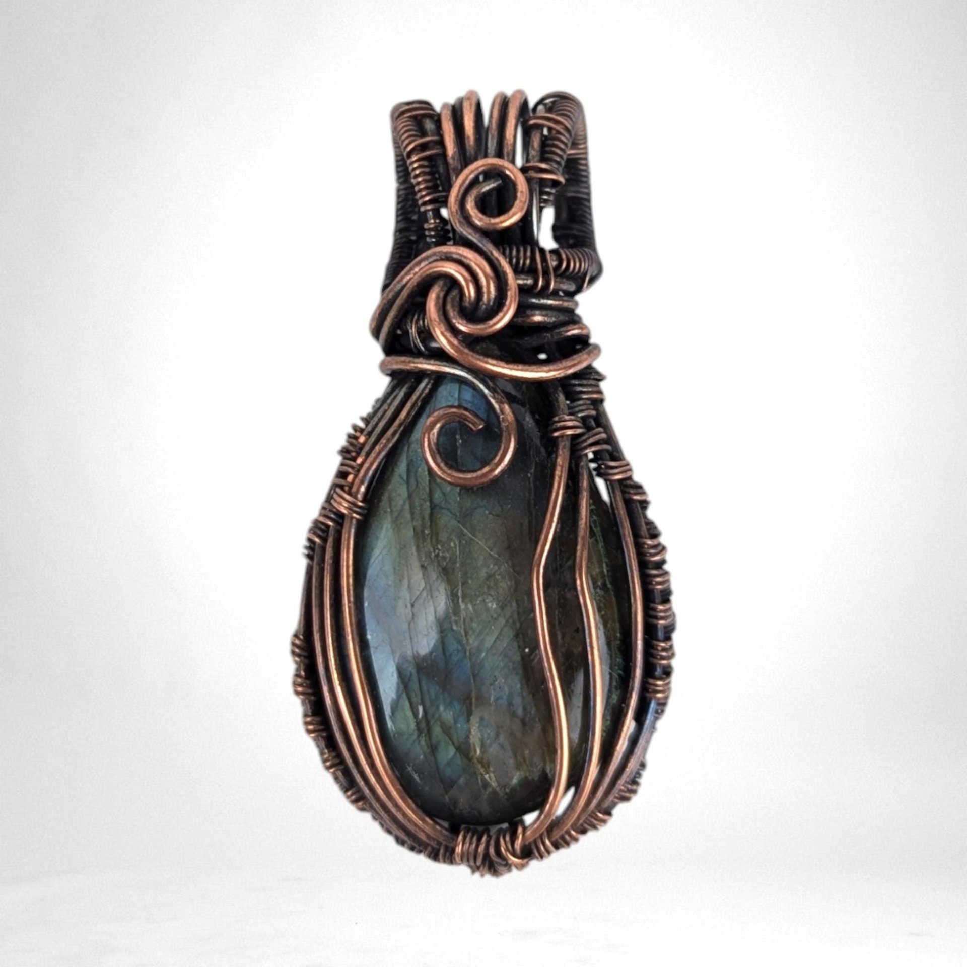 Handmade Copper Wire Wrapped Labradorite Pendant | Mystical Artisan Jewelry | Gift for Spiritual Seeker