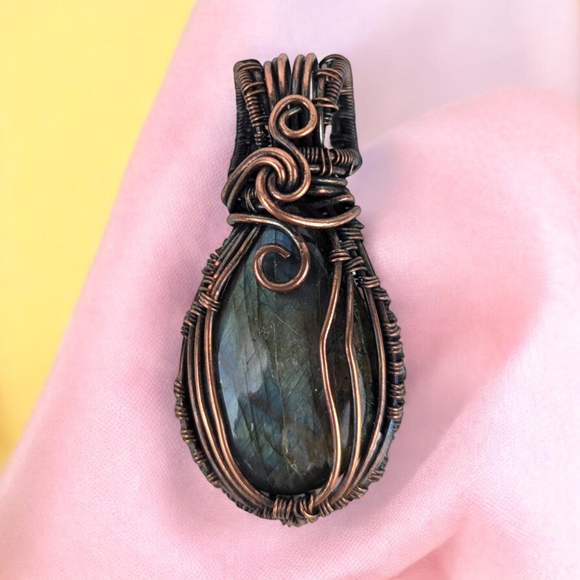 Handmade Copper Wire Wrapped Labradorite Pendant | Mystical Artisan Jewelry | Gift for Spiritual Seeker
