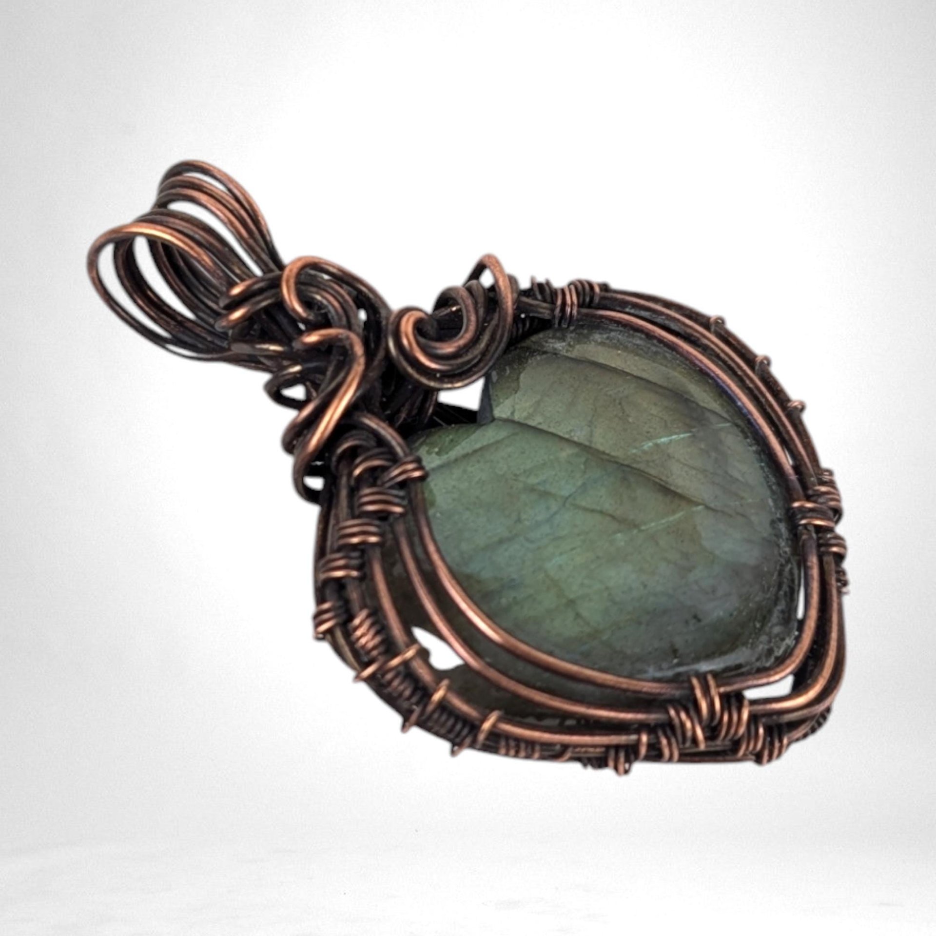 Handmade Copper Wire Wrapped Labradorite Heart Pendant | Unique Artisan Jewelry | Romantic Gift