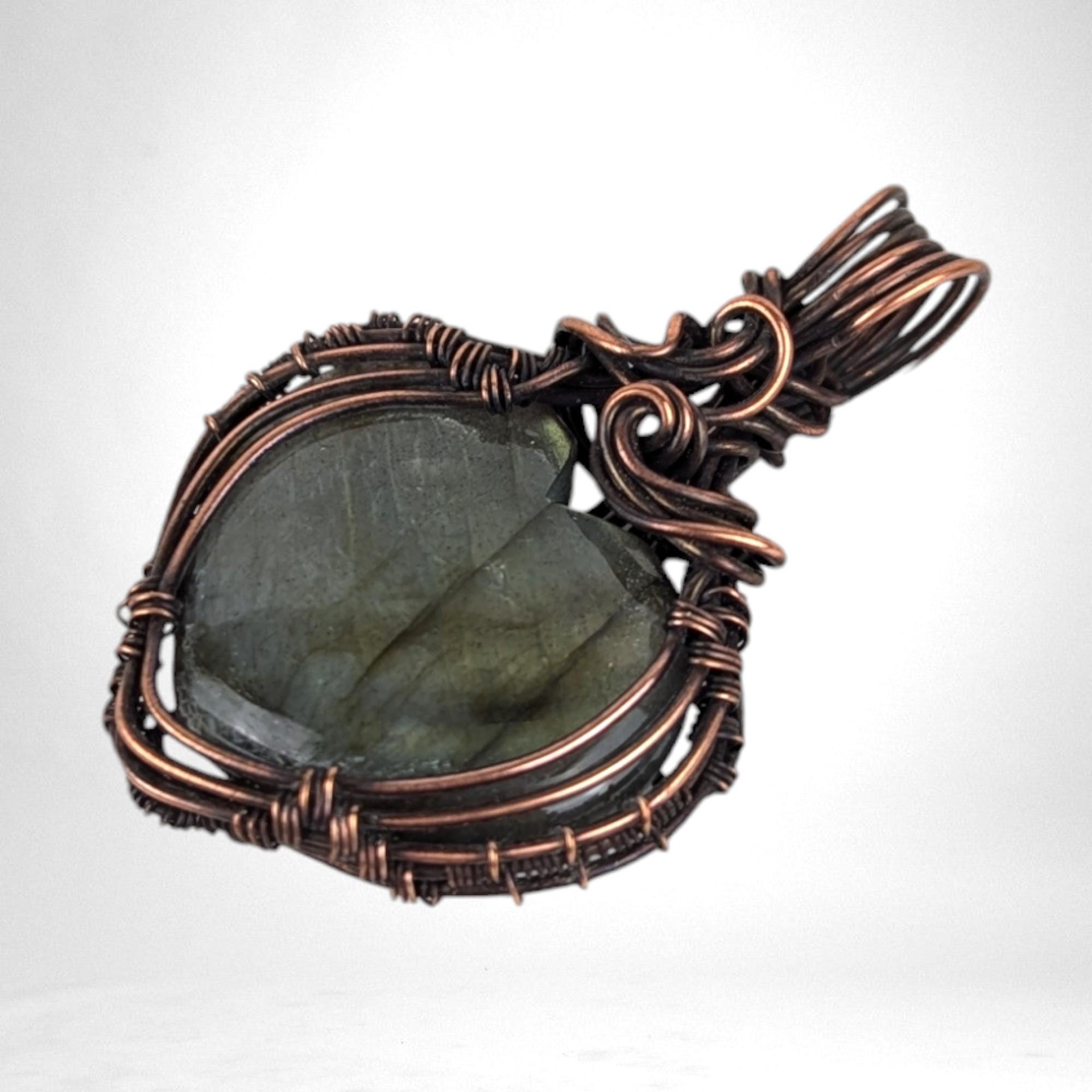 Handmade Copper Wire Wrapped Labradorite Heart Pendant | Unique Artisan Jewelry | Romantic Gift