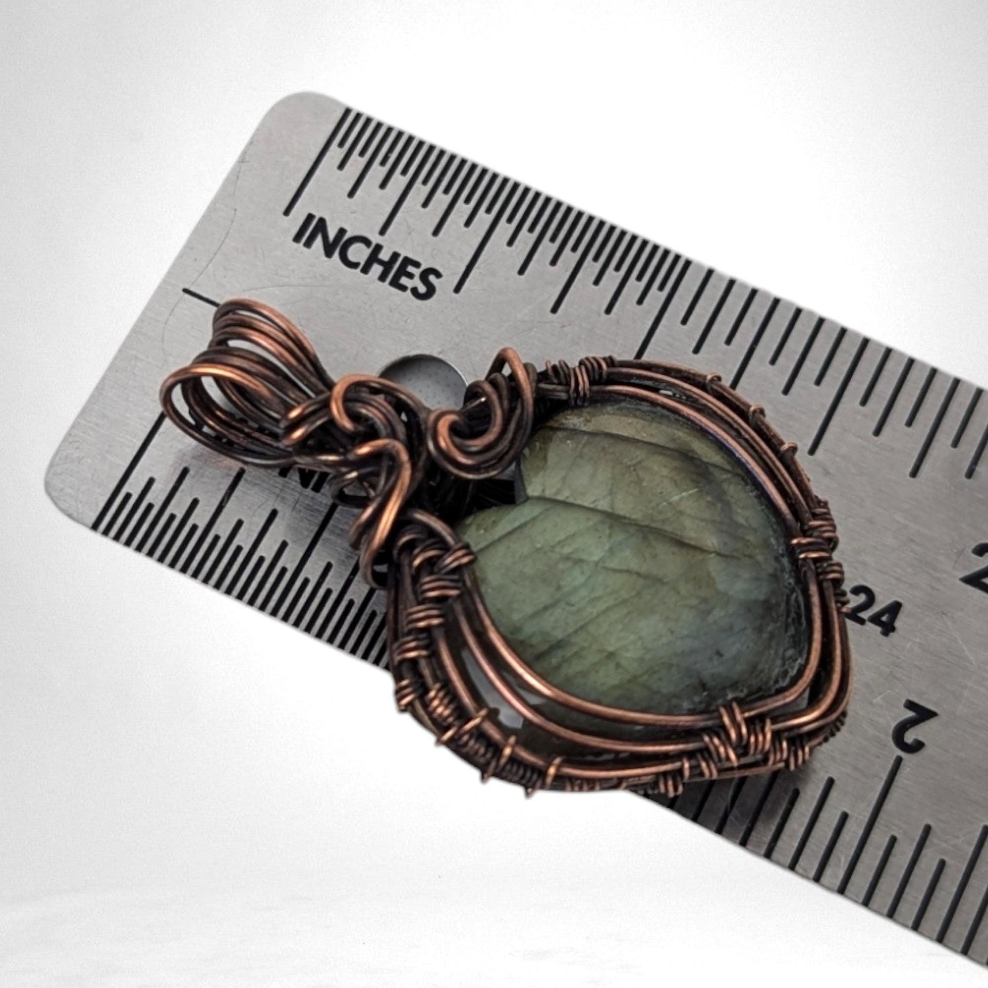 Handmade Copper Wire Wrapped Labradorite Heart Pendant | Unique Artisan Jewelry | Romantic Gift