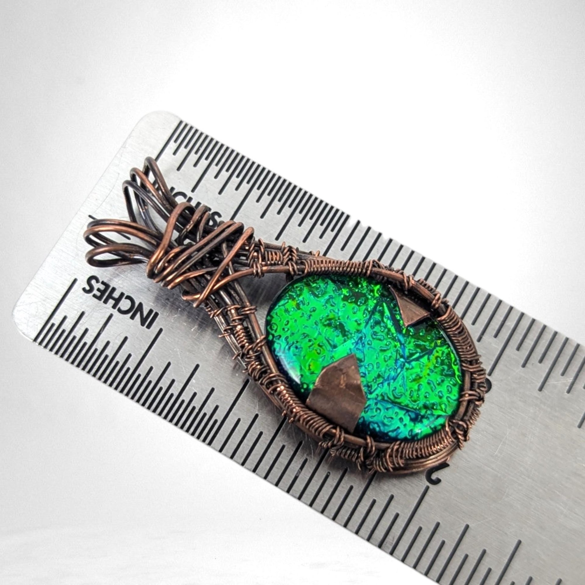 Handmade Copper Wire-Wrapped Imitation Opal Pendant | Unique Artisan Jewelry