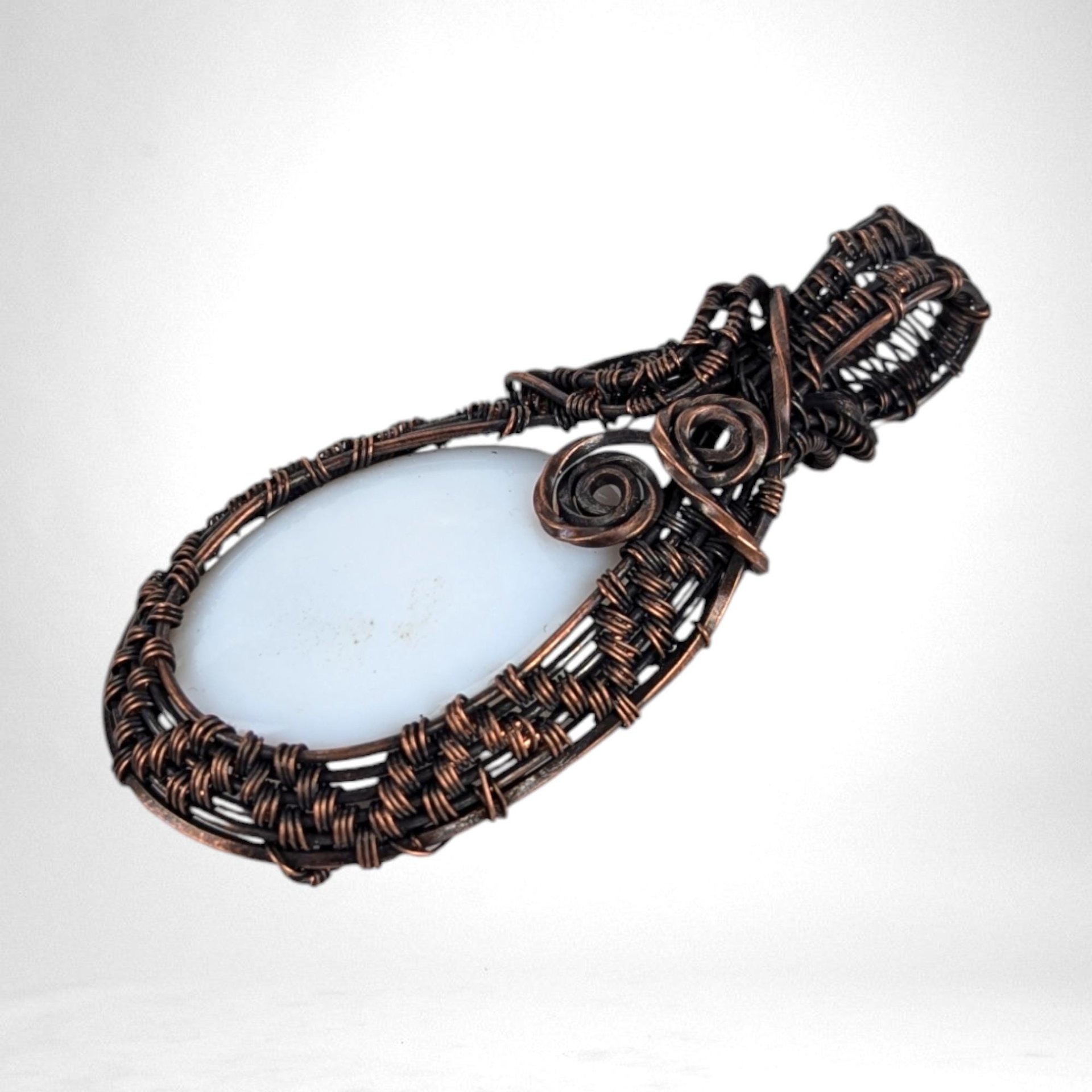 Handcrafted Copper Wire-Wrapped White Chalcedony Pendant | Serene Artisan Jewelry | Gift for Minimalist