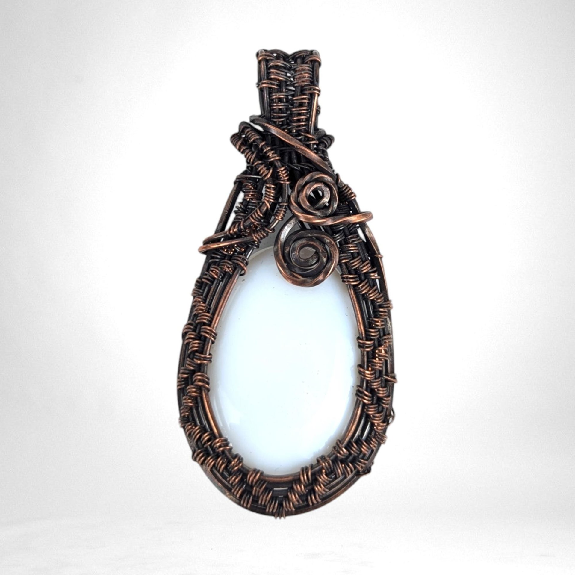 Handcrafted Copper Wire-Wrapped White Chalcedony Pendant | Serene Artisan Jewelry | Gift for Minimalist