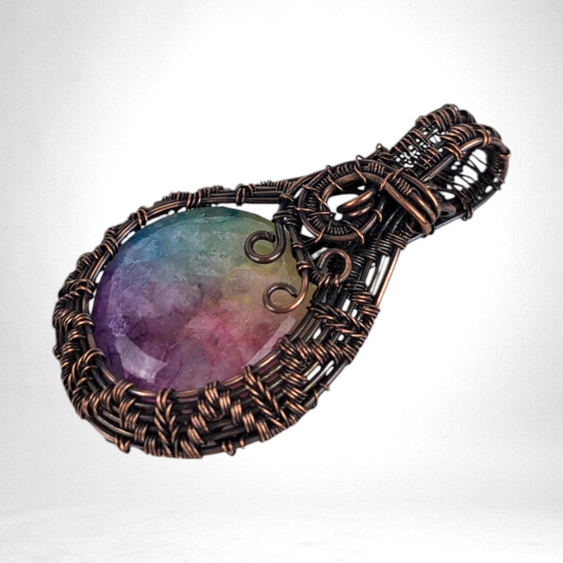 Handmade Copper Wire Wrapped Rainbow Solar Quartz Pendant | Vibrant Artisan Jewelry | Gift for Positivity