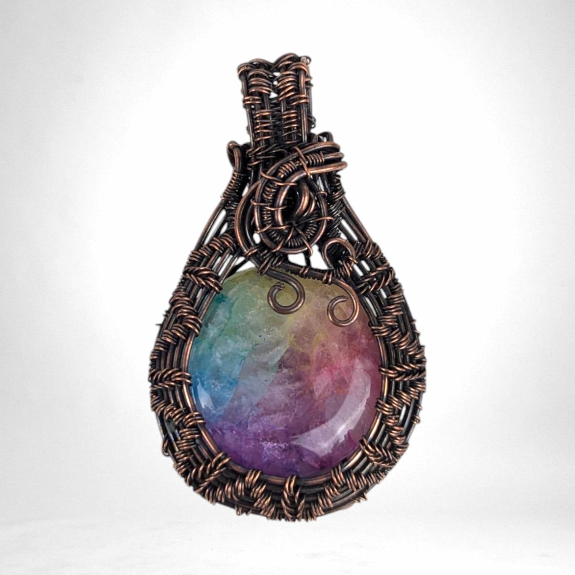 Handmade Copper Wire Wrapped Rainbow Solar Quartz Pendant | Vibrant Artisan Jewelry | Gift for Positivity