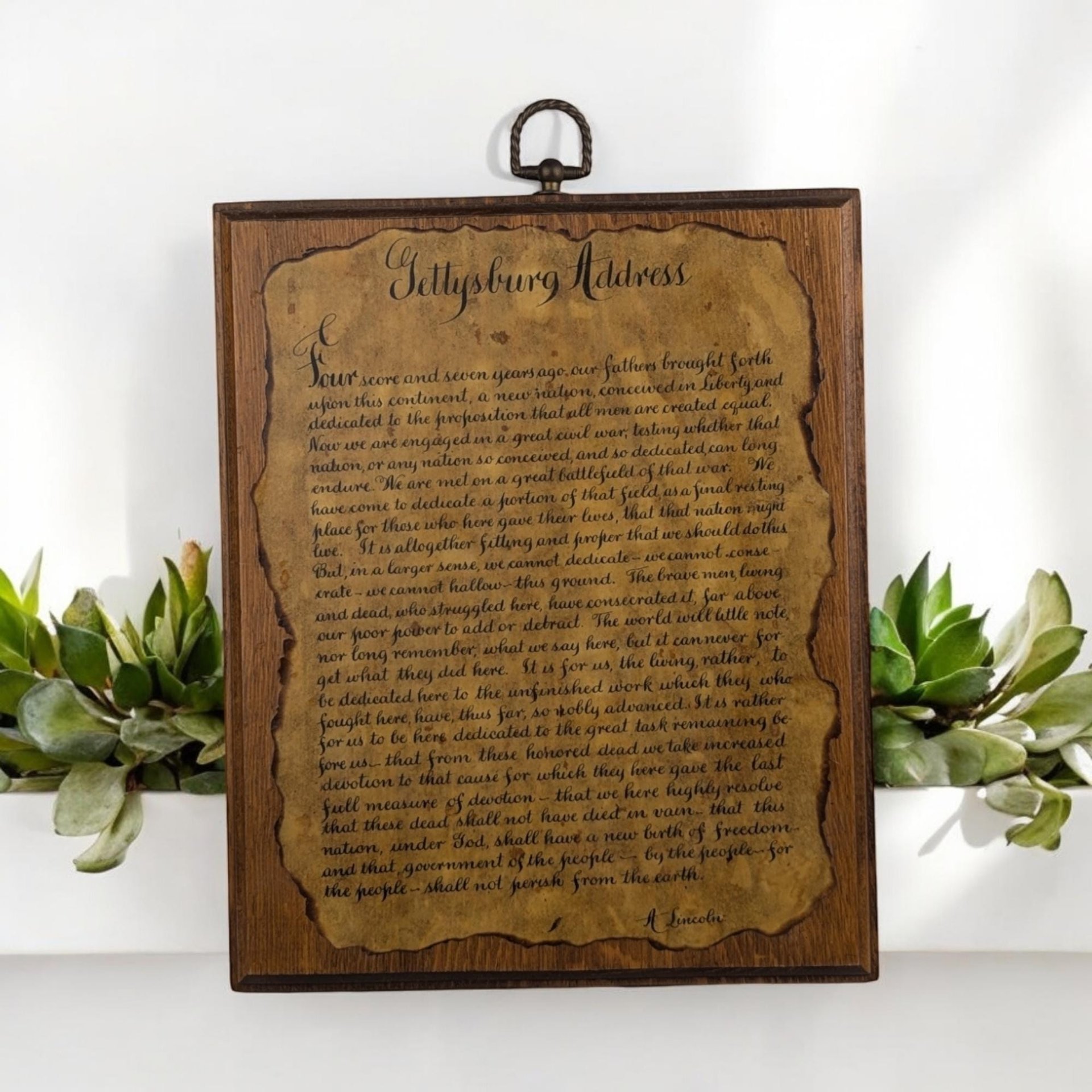 Vintage Gettysburg Address Wooden Plaque - Wall Hanging - American History Decor