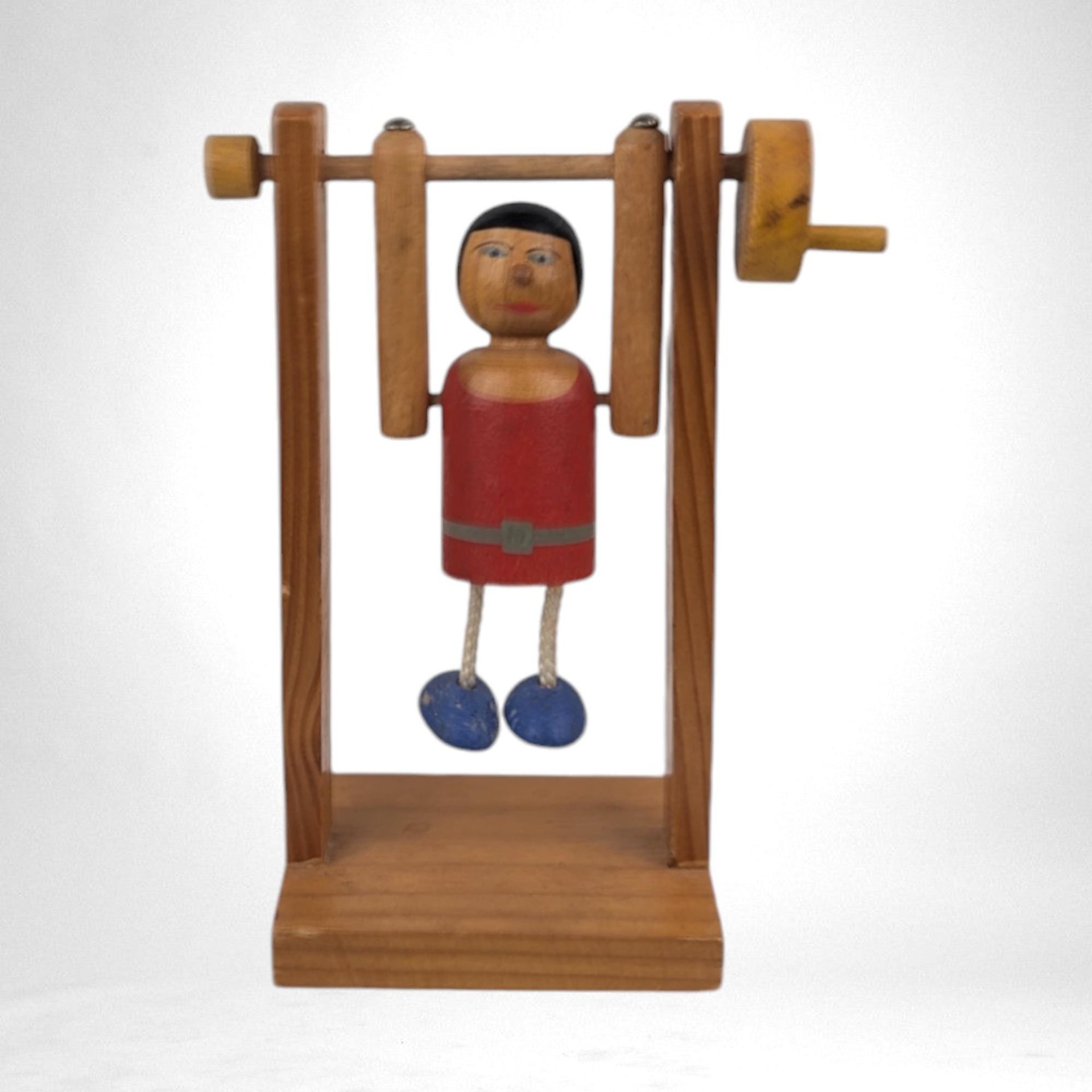 Vintage German Folk Art Wooden Acrobat Figure - Hand-Cranked Moving Toy