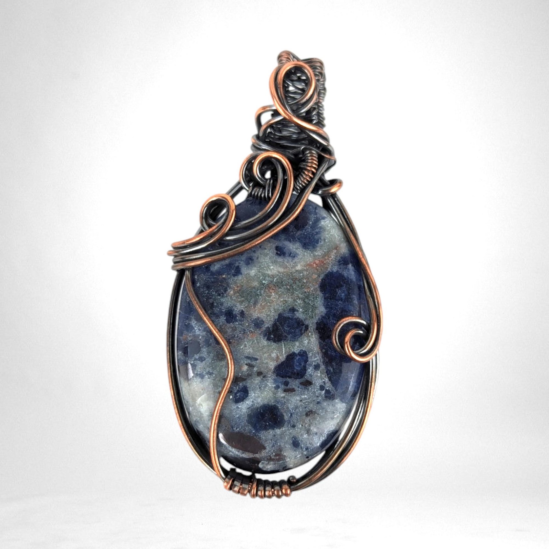 Handmade Copper Wire Wrapped Sodalite Pendant, Antiqued and Polished, Unique Gift for Crystal Enthusiasts, Boho Style, Everyday Wear