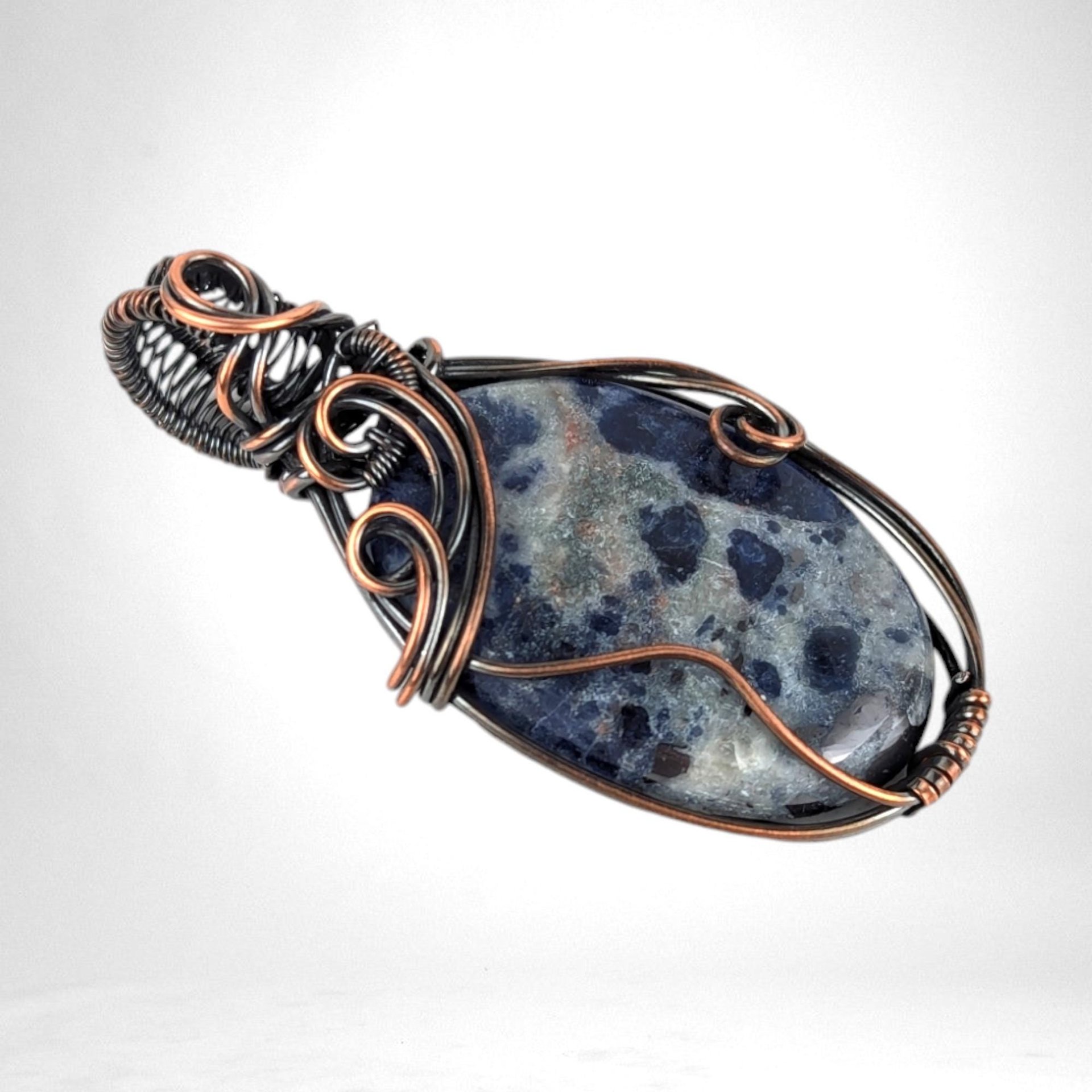 Handmade Copper Wire Wrapped Sodalite Pendant, Antiqued and Polished, Unique Gift for Crystal Enthusiasts, Boho Style, Everyday Wear