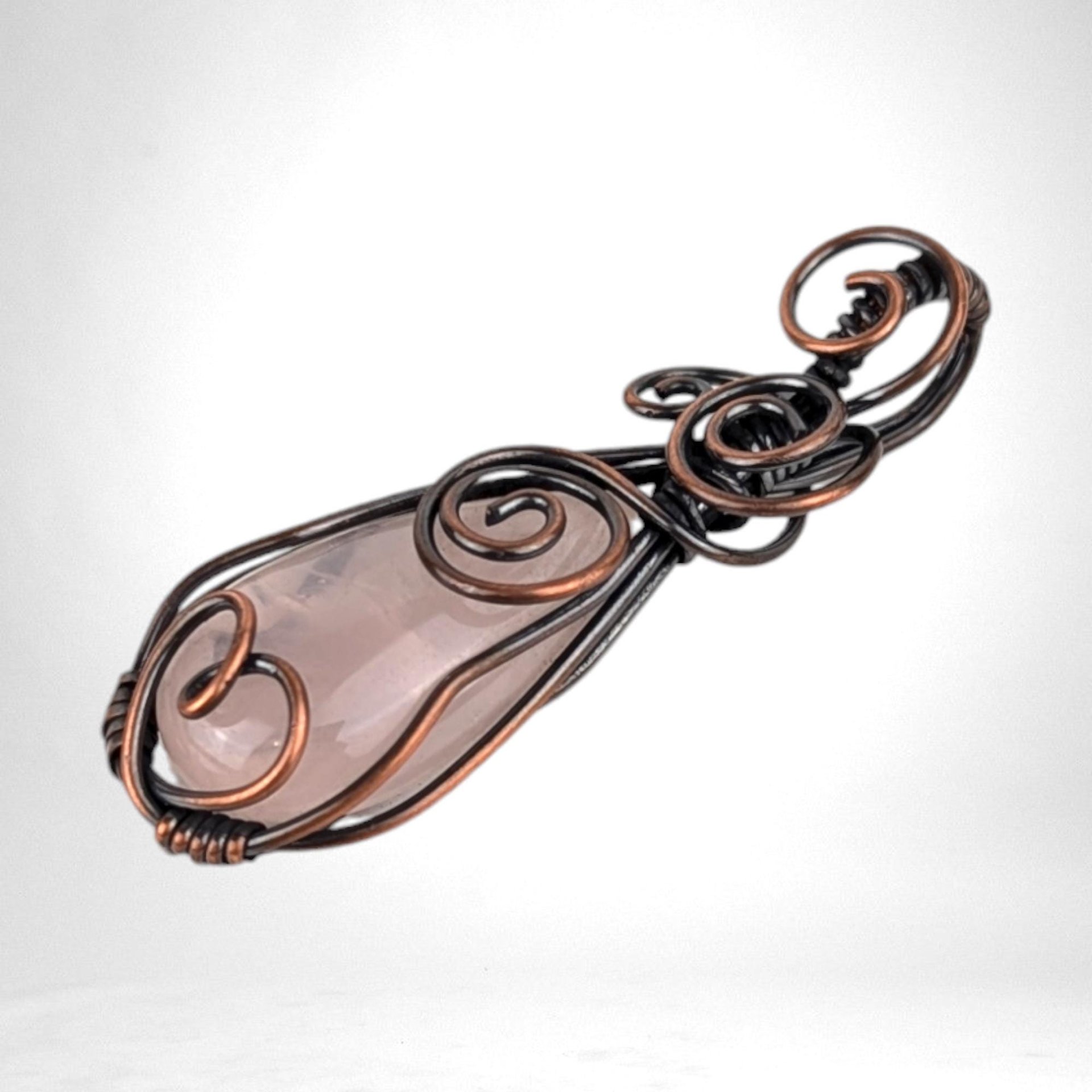 Handmade Copper Wire Wrapped Rose Quartz Pendant | Antiqued & Polished | Unique Gift for Her | Boho Jewelry | Crystal Healing