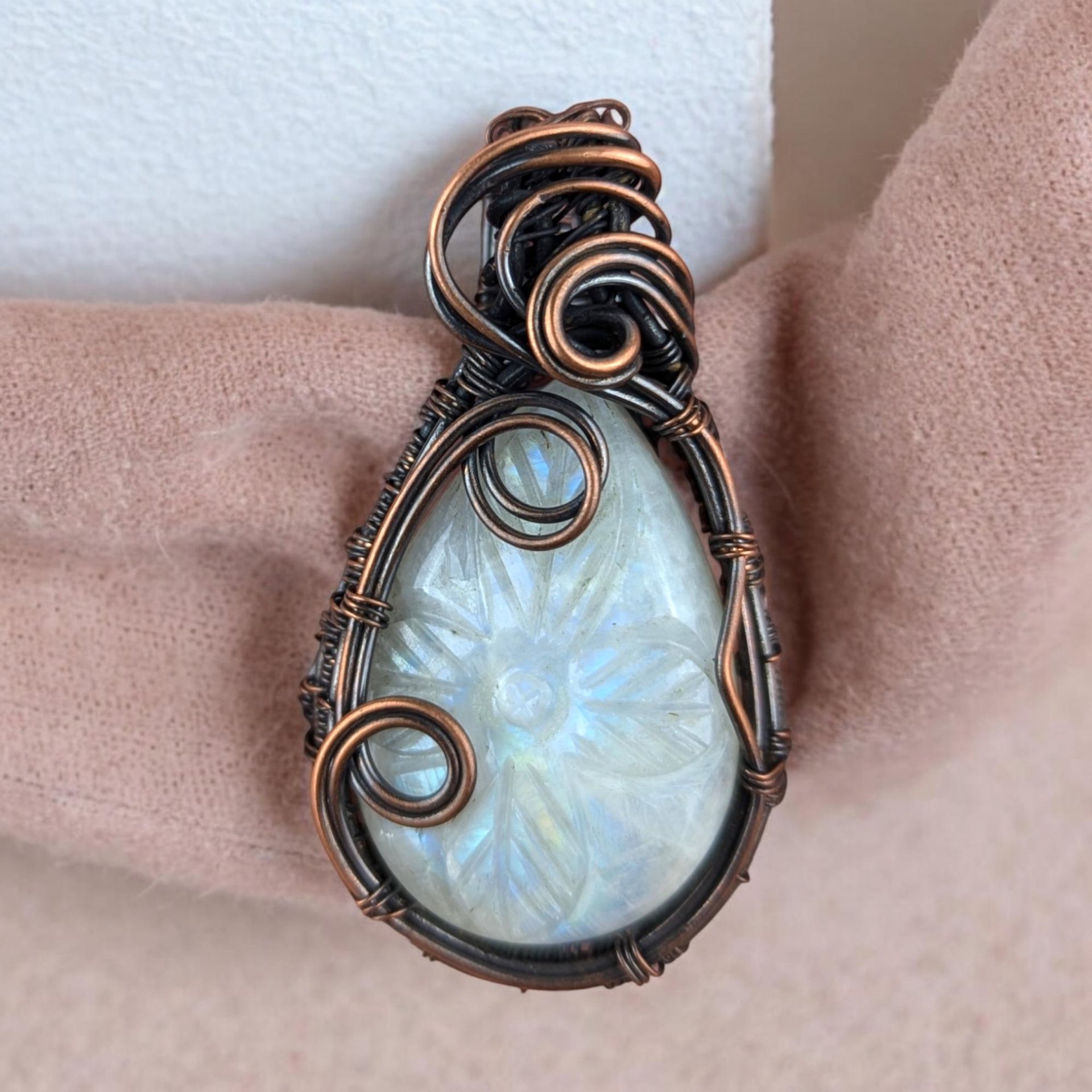 Gift for Her, Moonstone Pendant, Copper Jewelry, Birthday Gift, Christmas Gift, Bohemian Necklace, Wire Wrapped Pendant, Handmade