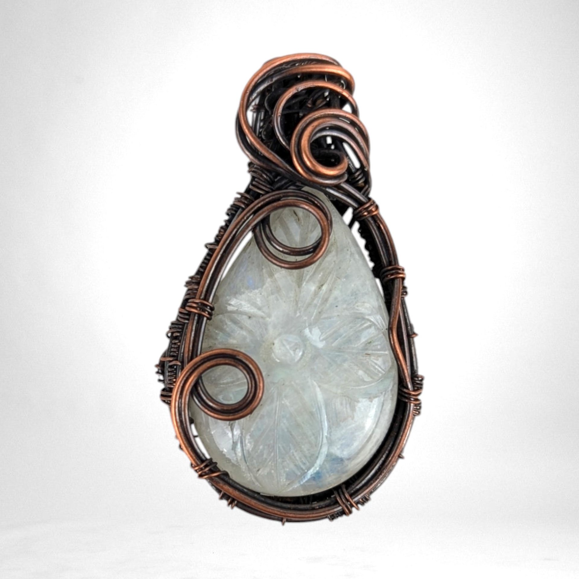 Gift for Her, Moonstone Pendant, Copper Jewelry, Birthday Gift, Christmas Gift, Bohemian Necklace, Wire Wrapped Pendant, Handmade
