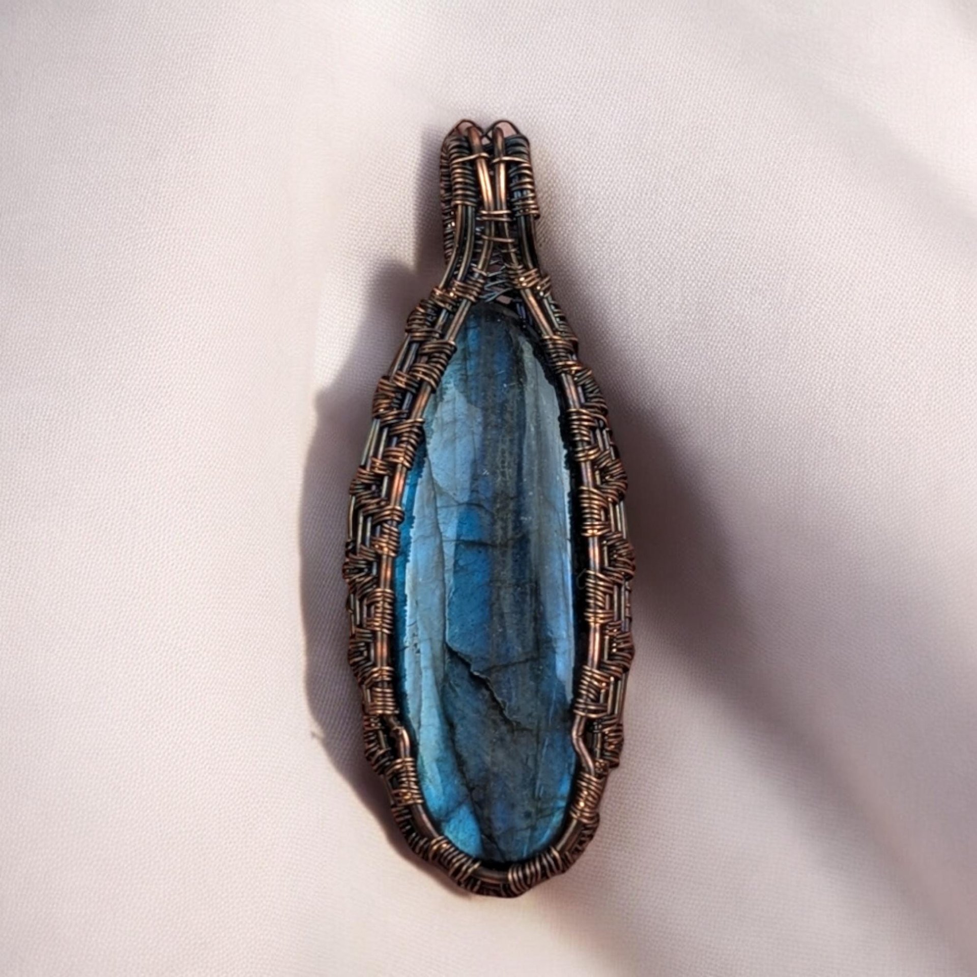 Handmade Copper Wire Wrapped Blue Labradorite Pendant | Unique Artisan Jewelry | Mystical Gift