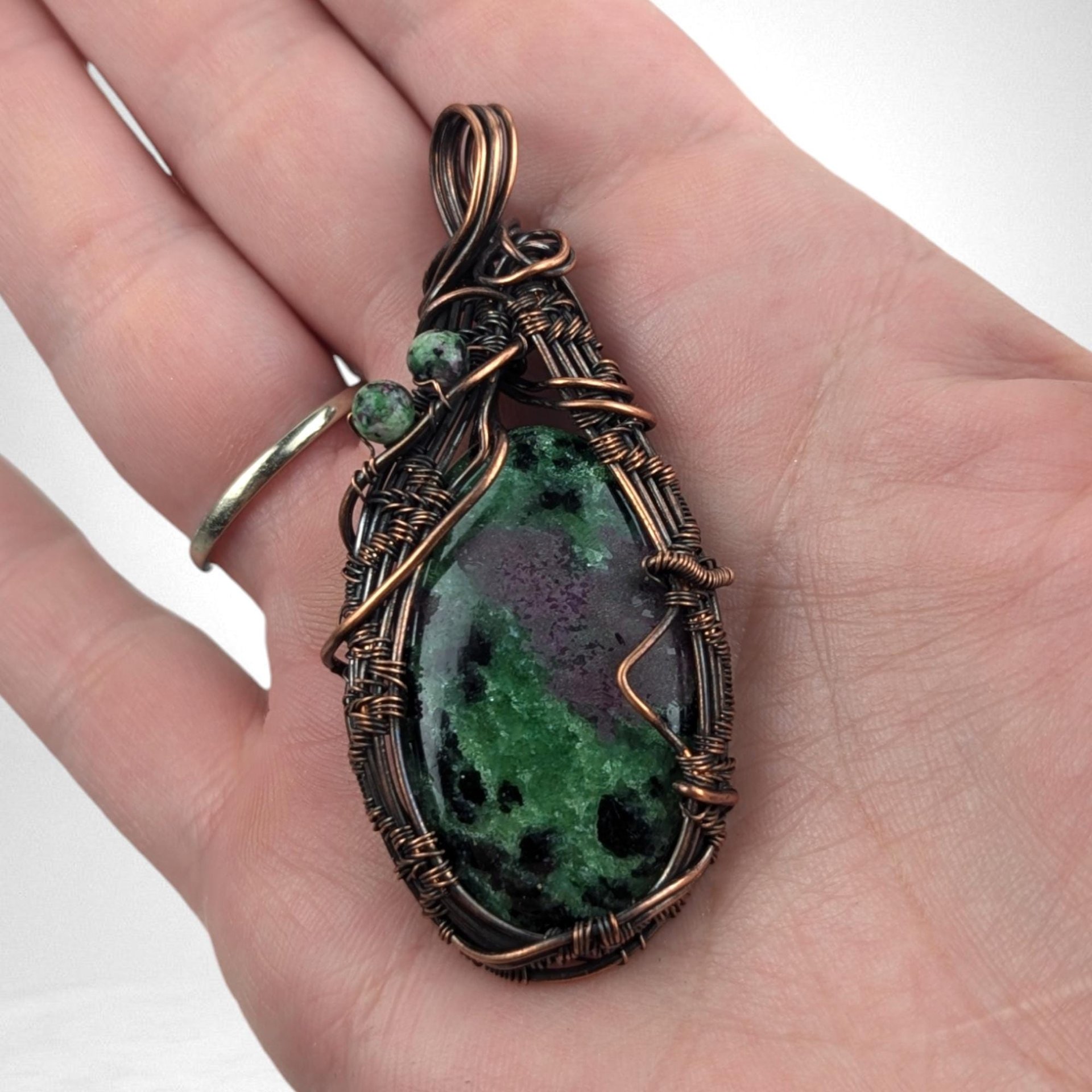 Copper Wire-Wrapped Ruby in Fuchsite Pendant | Unique Gemstone Jewelry | Handmade Artisan Necklace | Bohemian Style Gift for Her