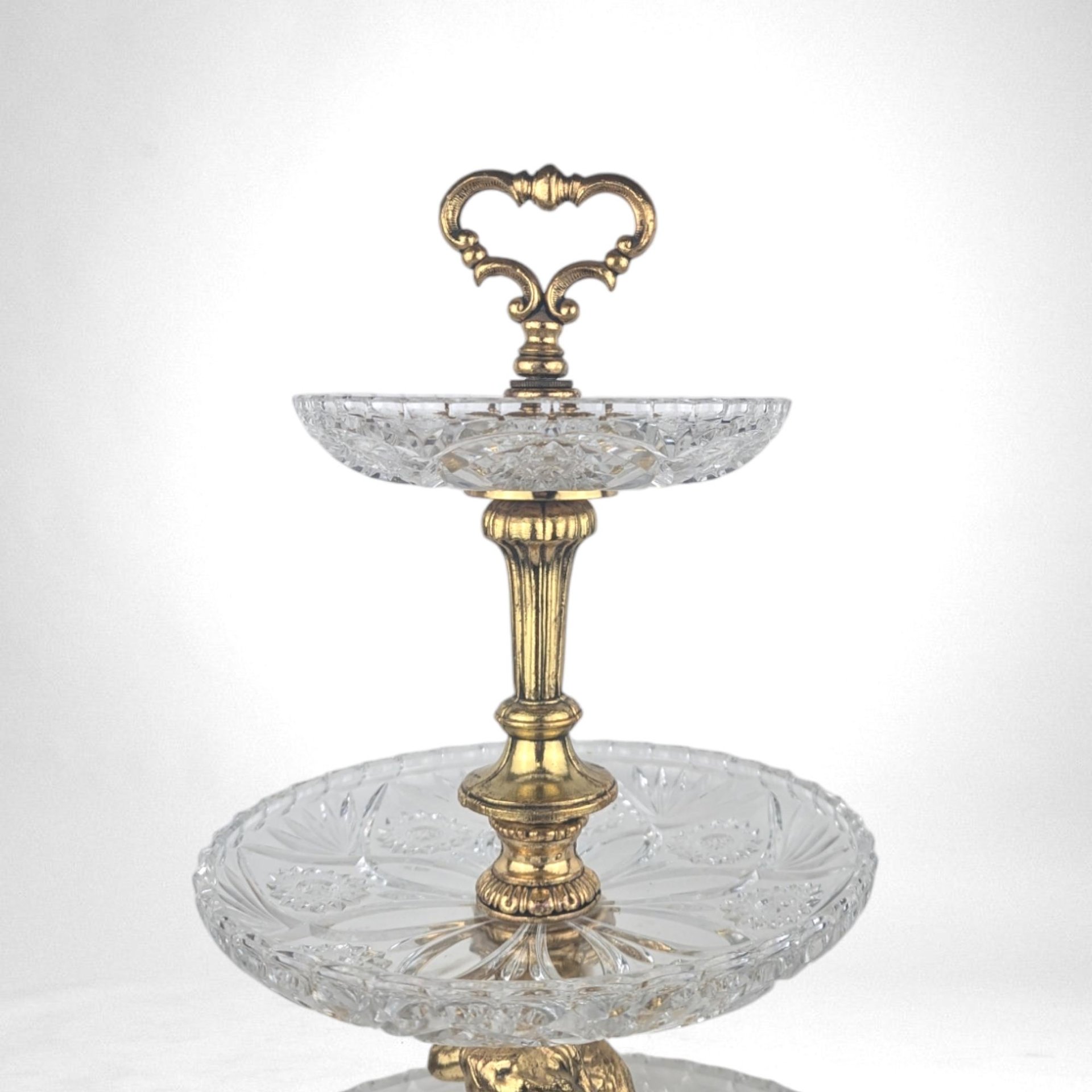 Vintage 3-Tier Brass & Glass Cherub Serving Stand, 18" High, Dessert Stand, Wedding Centerpiece, Unique Home Decor