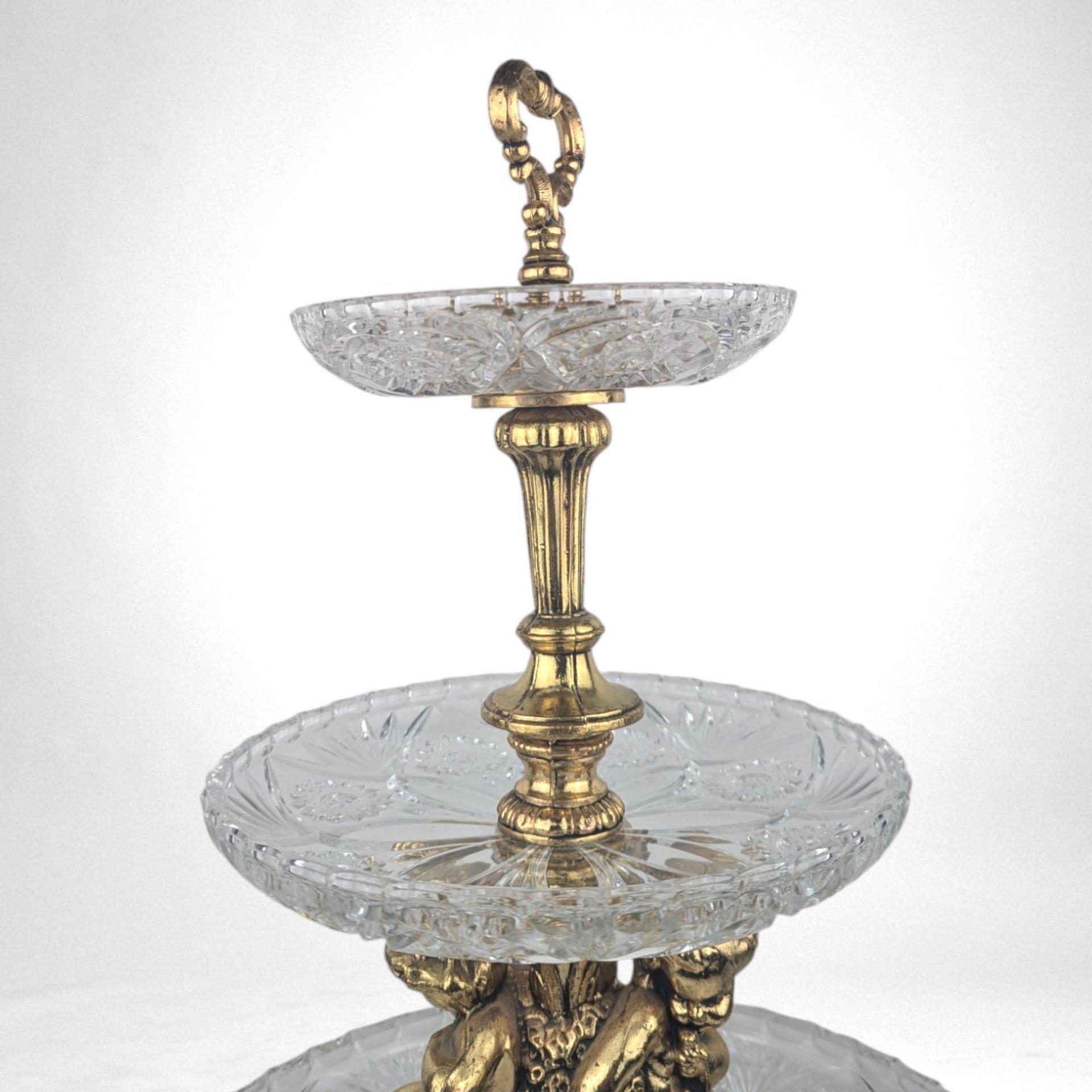 Vintage 3-Tier Brass & Glass Cherub Serving Stand, 18" High, Dessert Stand, Wedding Centerpiece, Unique Home Decor