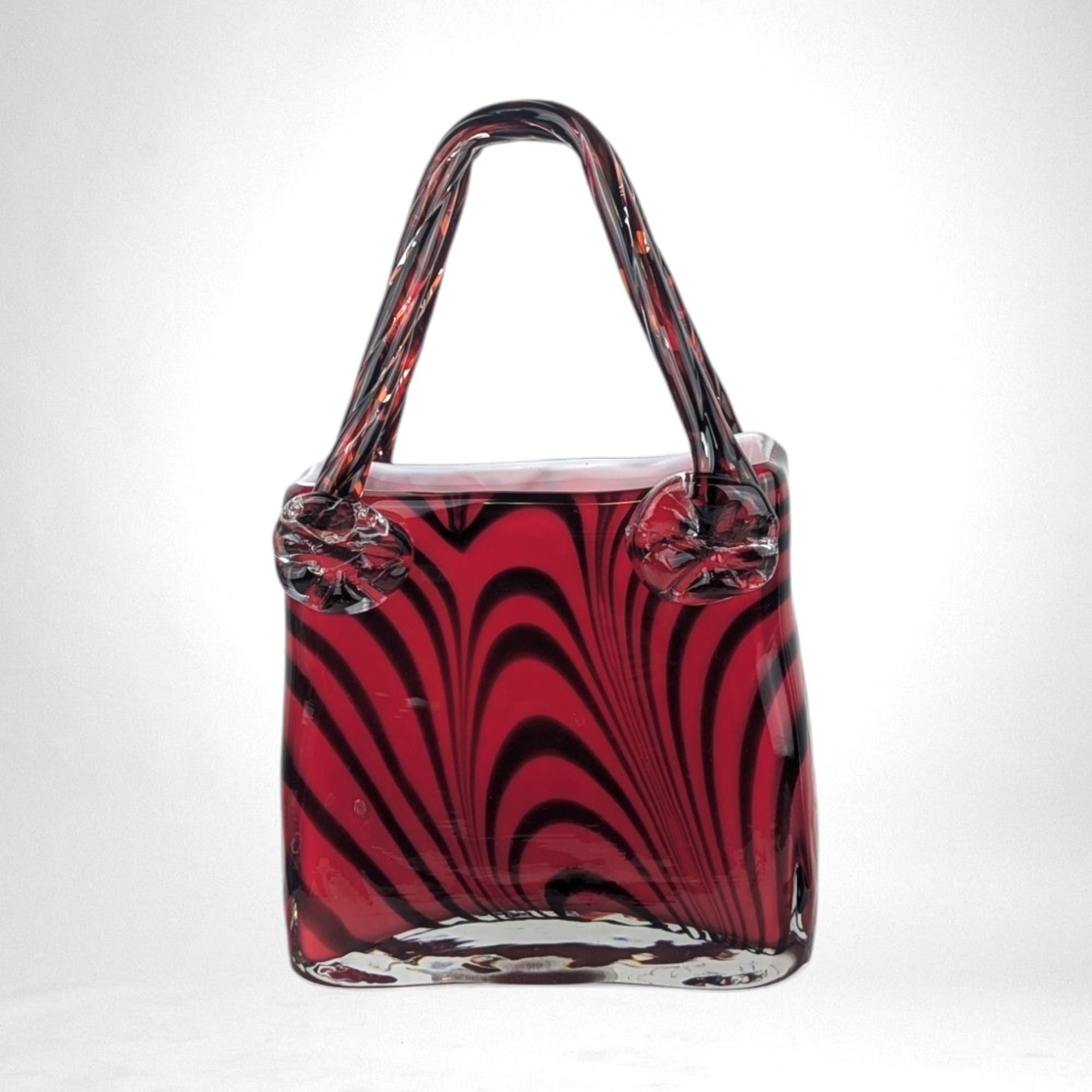 Vintage Art Glass Red Striped Purse | 9" Tall | Unique Home Decor | Bold Statement Piece