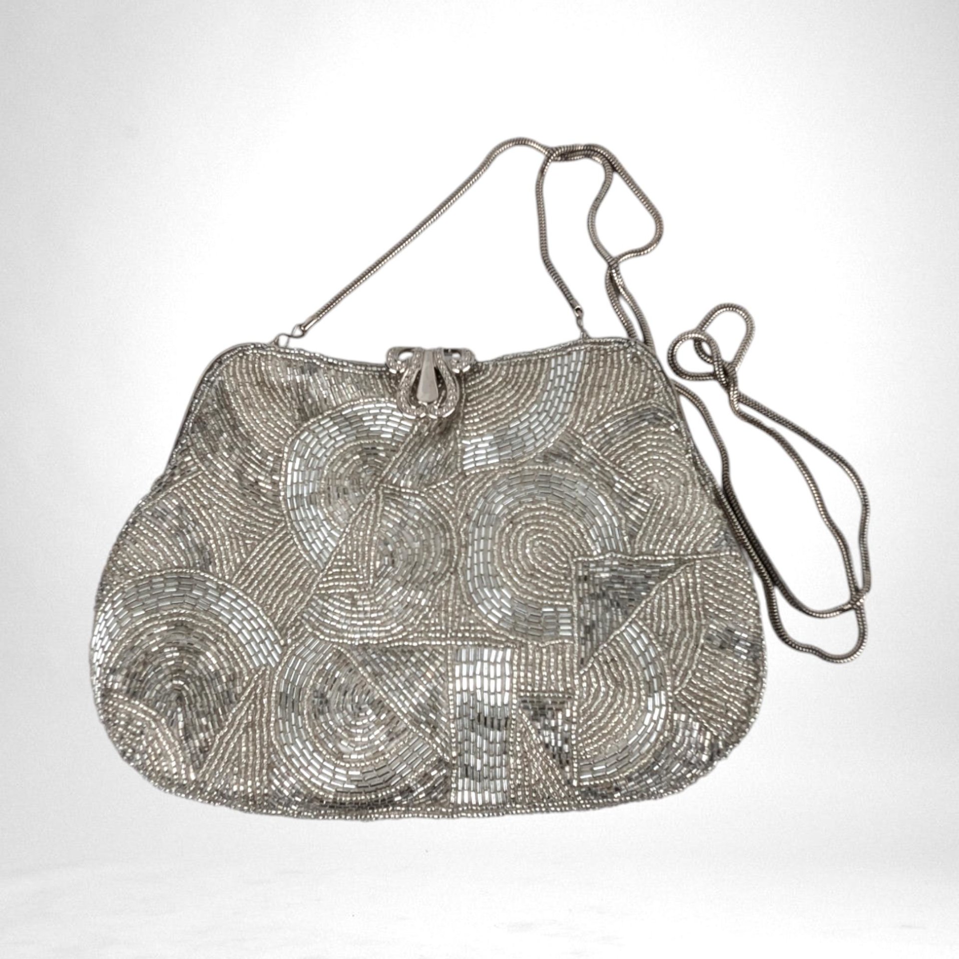 Vintage Silver Beaded Purse | Made in China | WPL11403 | Evening Bag | Unique Gift