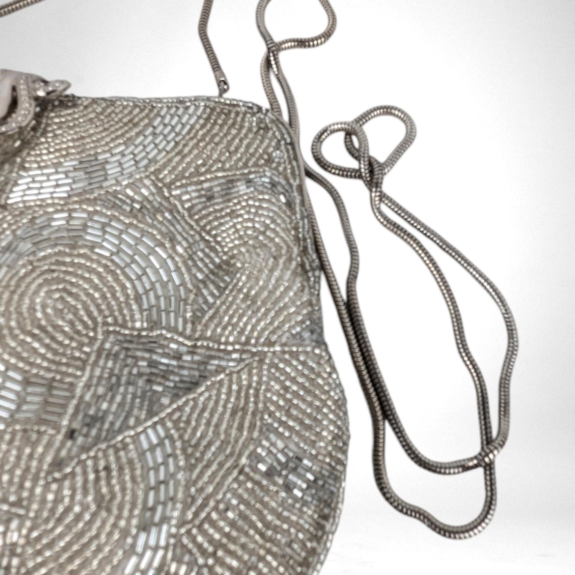 Vintage Silver Beaded Purse | Made in China | WPL11403 | Evening Bag | Unique Gift