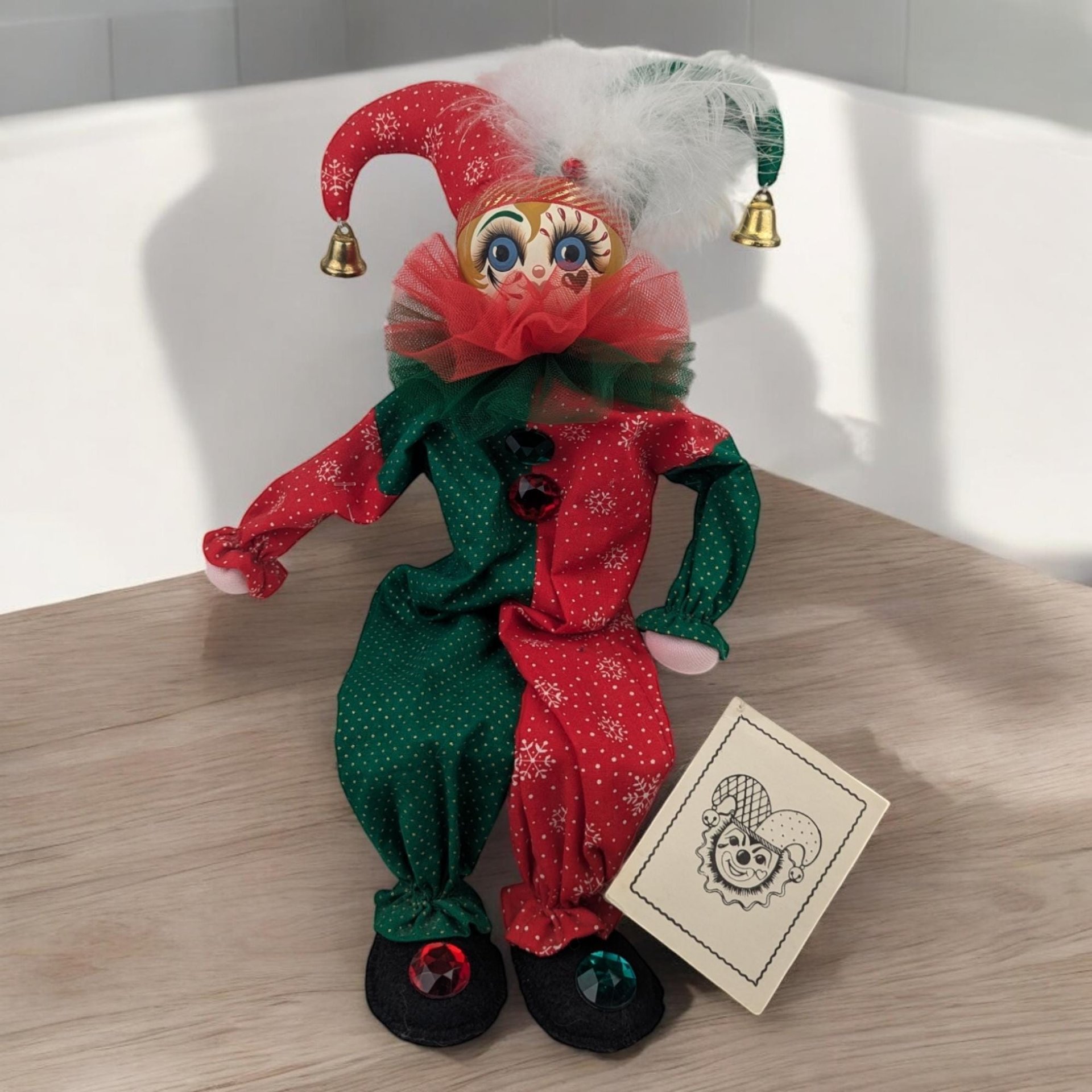 Vintage 1990 Judy Hunter Merry Joy Musical Jester Shelf Sitter | 8" Sitting | Plays "Send in the Clowns"