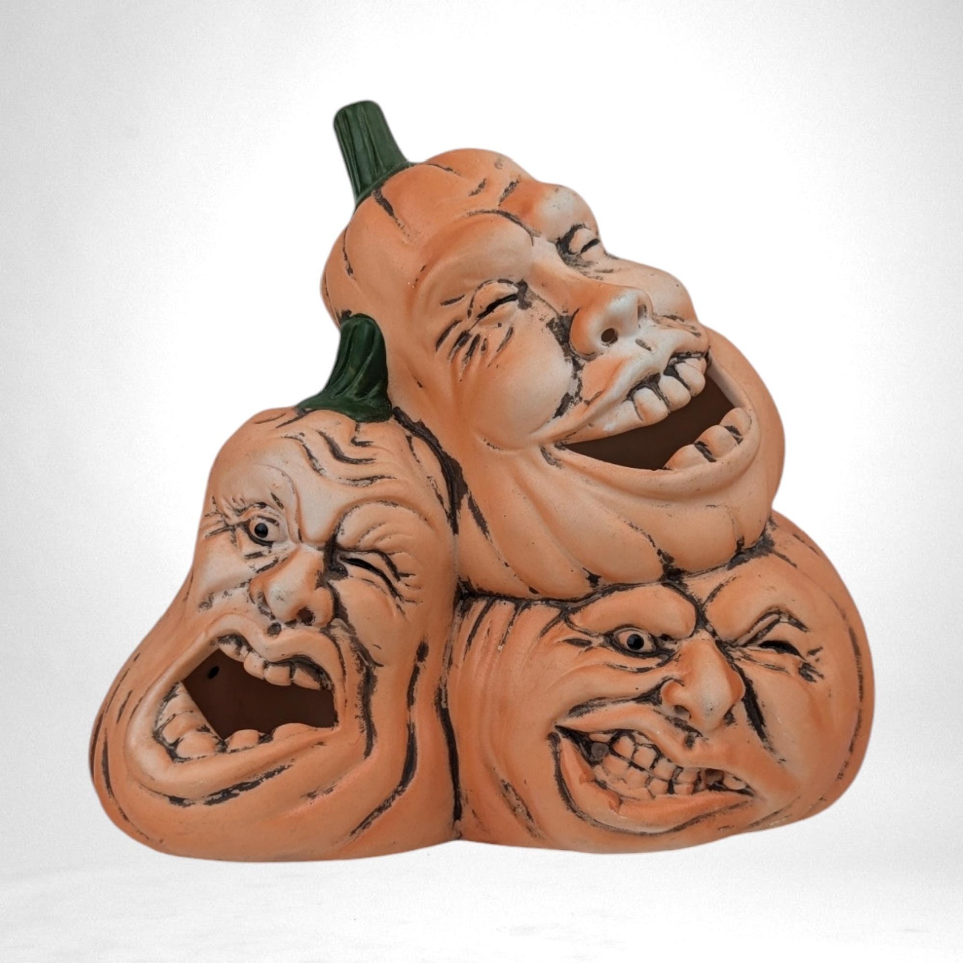 Vintage Ceramic Jack O' Lantern Pile Candle Holder | 5 1/2" Tall | Halloween Decor | Fall Centerpiece