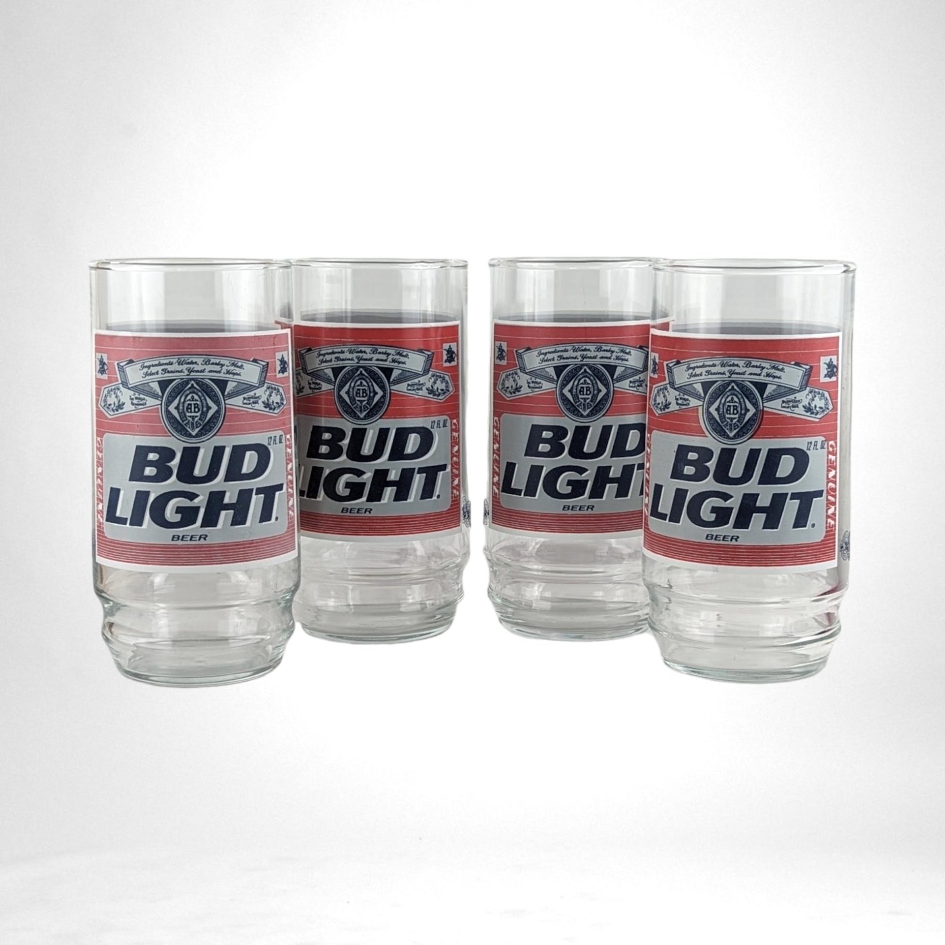 Vintage Bud Light Beer Glasses, Set of 4,  Classic Red Label,  Barware,  Man Cave Decor,  Collectible Glasses
