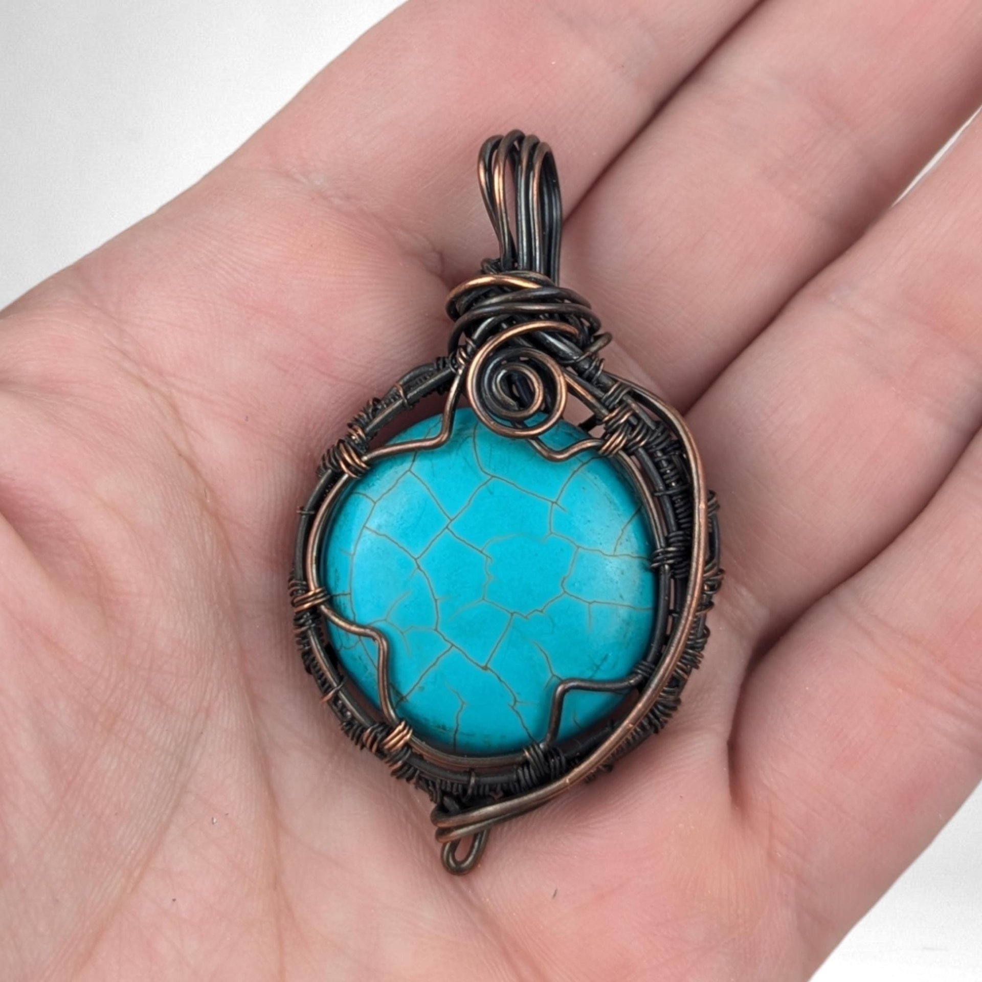 Handcrafted Copper Wire Wrapped Howlite Pendant | Unique Boho Jewelry