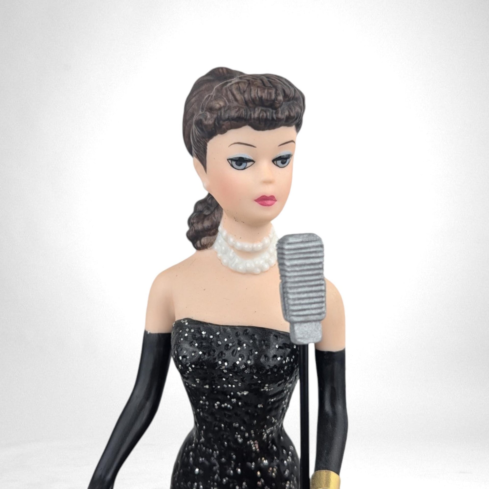 Vintage 1991 Brunette Barbie "Solo in the Spotlight" Music Box Figurine - 10" Ceramic, Excellent Condition w/ Box