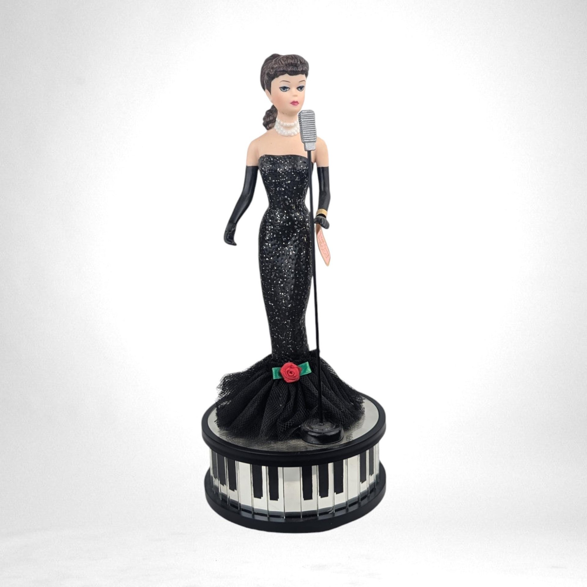 Vintage 1991 Brunette Barbie "Solo in the Spotlight" Music Box Figurine - 10" Ceramic, Excellent Condition w/ Box
