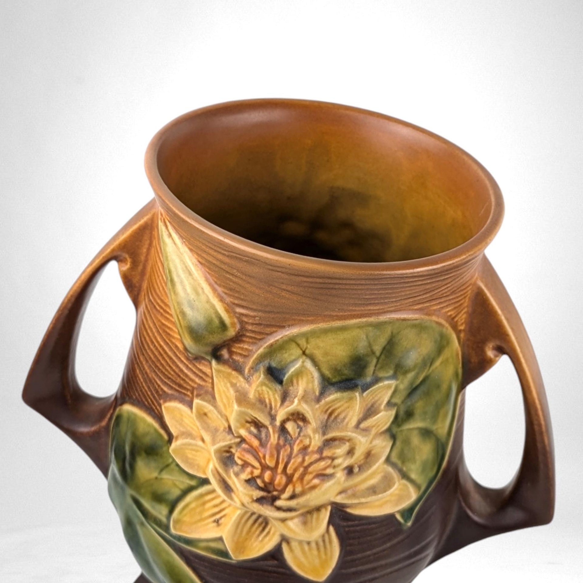 Vintage Roseville Waterlily Brown Vase | 9" Tall | 78-9 Shape | Art Pottery | Home Decor | Gift for Collector