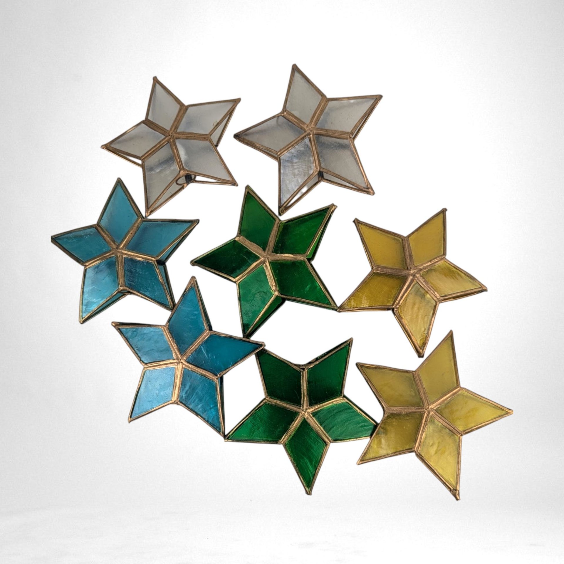 Set of 8 Vintage Star-Shaped Capiz Christmas Light Covers | Retro Holiday Decor | Unique Shell Ornament Covers for String Lights