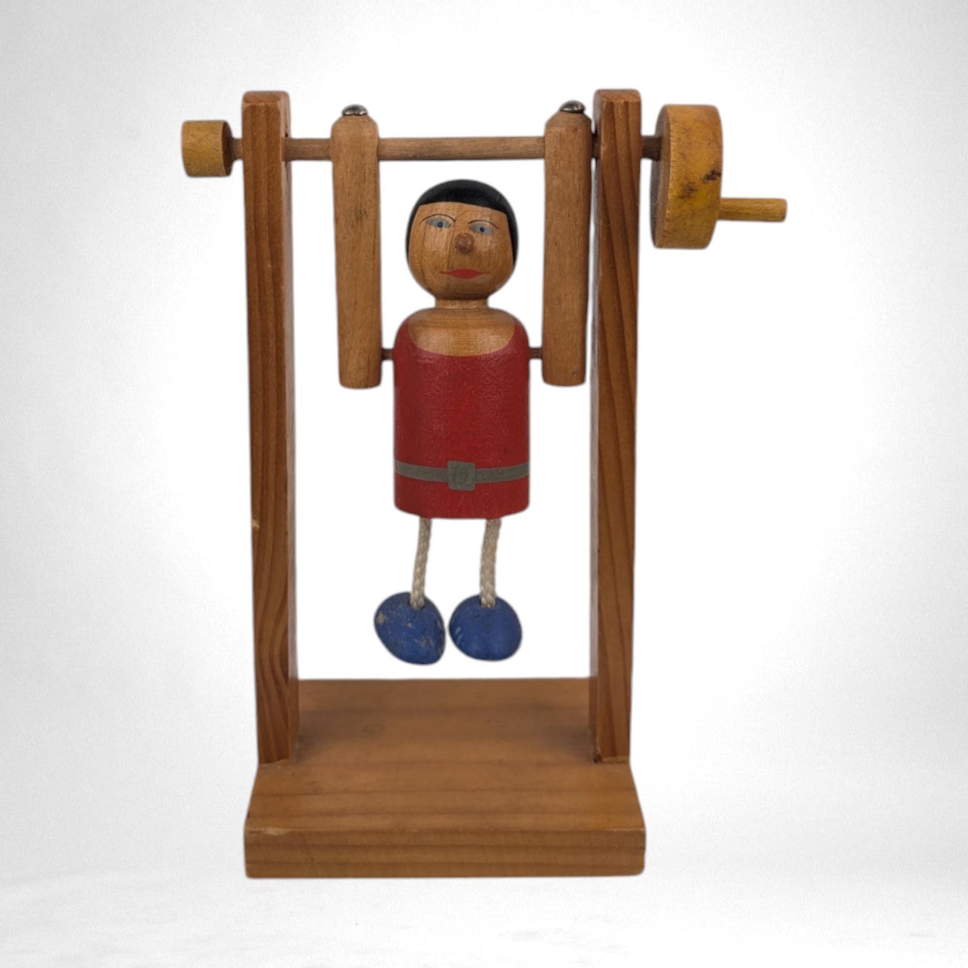 Vintage German Folk Art Wooden Acrobat Figure - Hand-Cranked Moving Toy