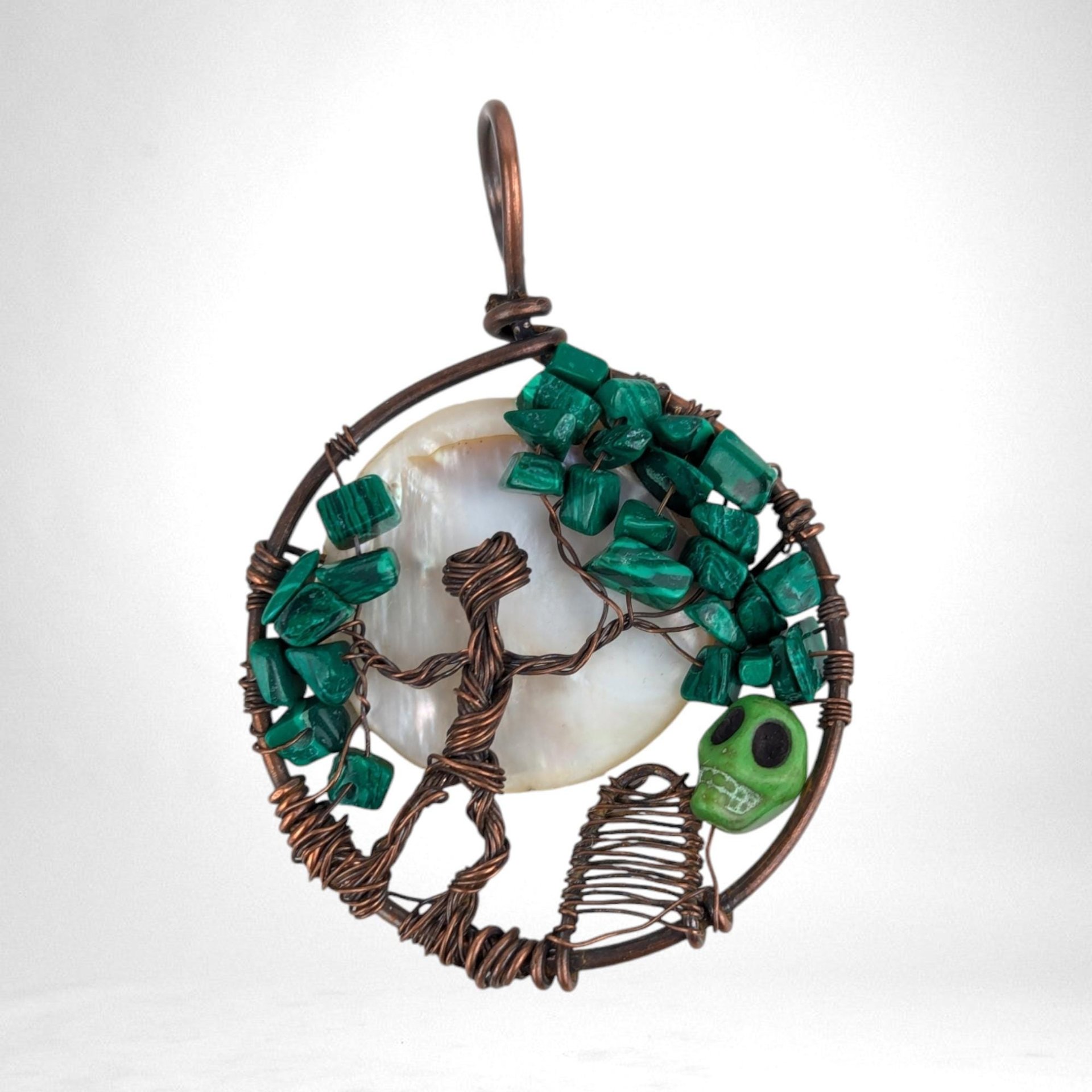 Handmade Copper Wire Pendant, Male and Tree Halloween Necklace, Antiqued Copper Jewelry, Unique Gift for Him