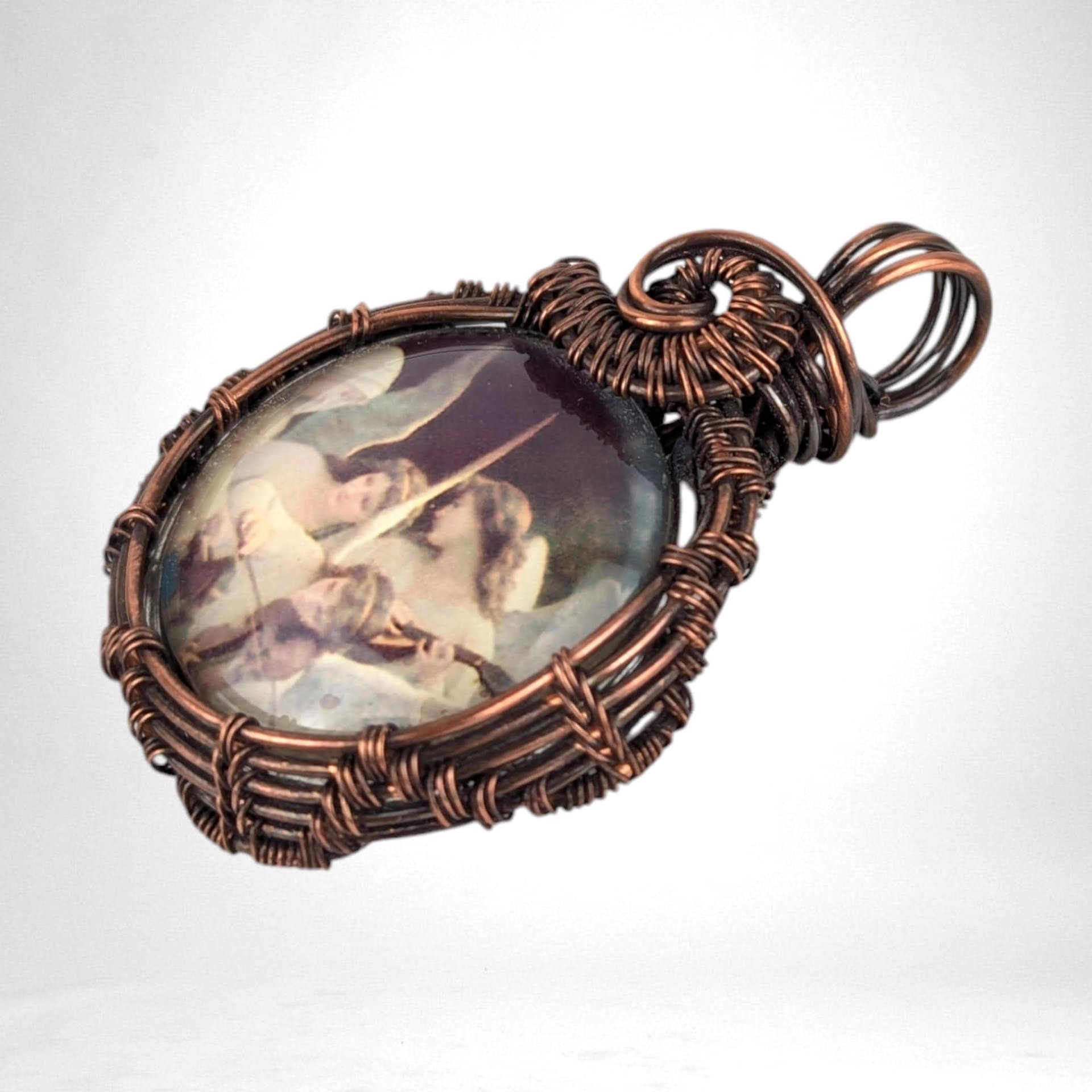 Handmade Copper Wire Wrapped Angelic Pendant, Antiqued Glass, Spiritual Jewelry, Unique Gift, One-of-a-Kind