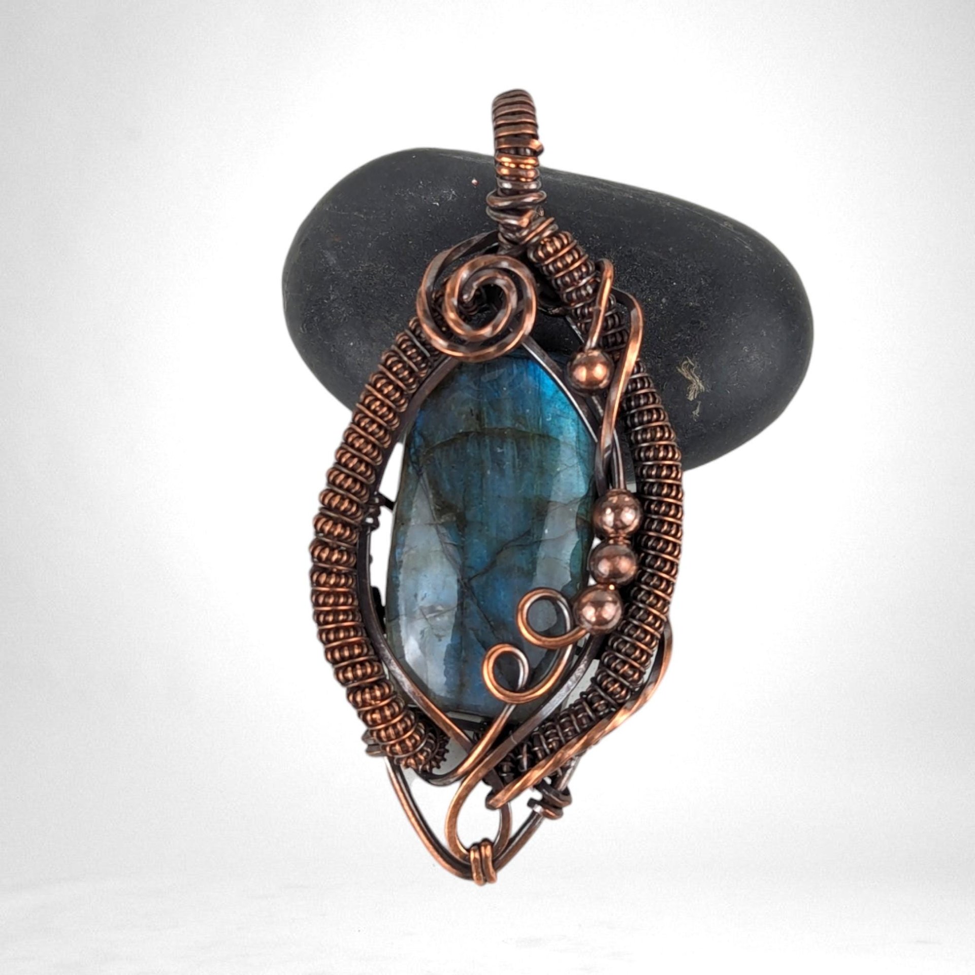 Wire Wrapped Blue Labradorite Pendant, Handcrafted Gemstone Jewelry, Unique Gift Idea