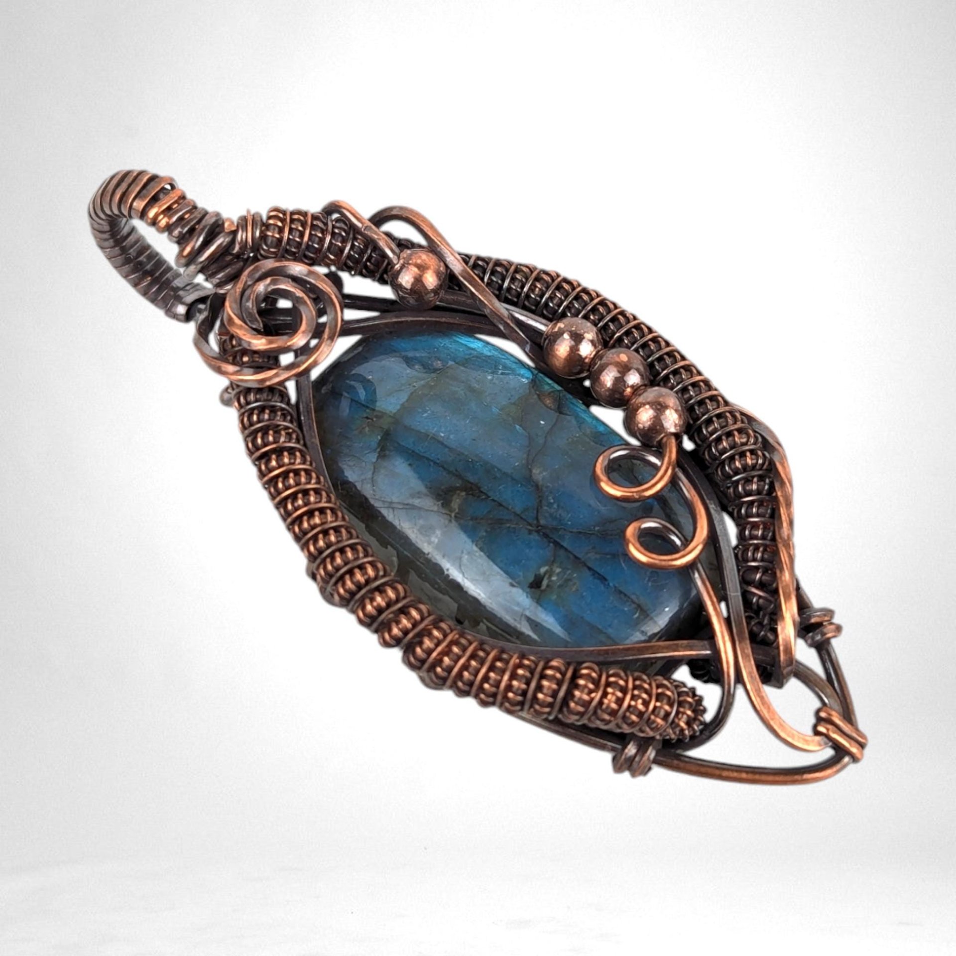 Wire Wrapped Blue Labradorite Pendant, Handcrafted Gemstone Jewelry, Unique Gift Idea