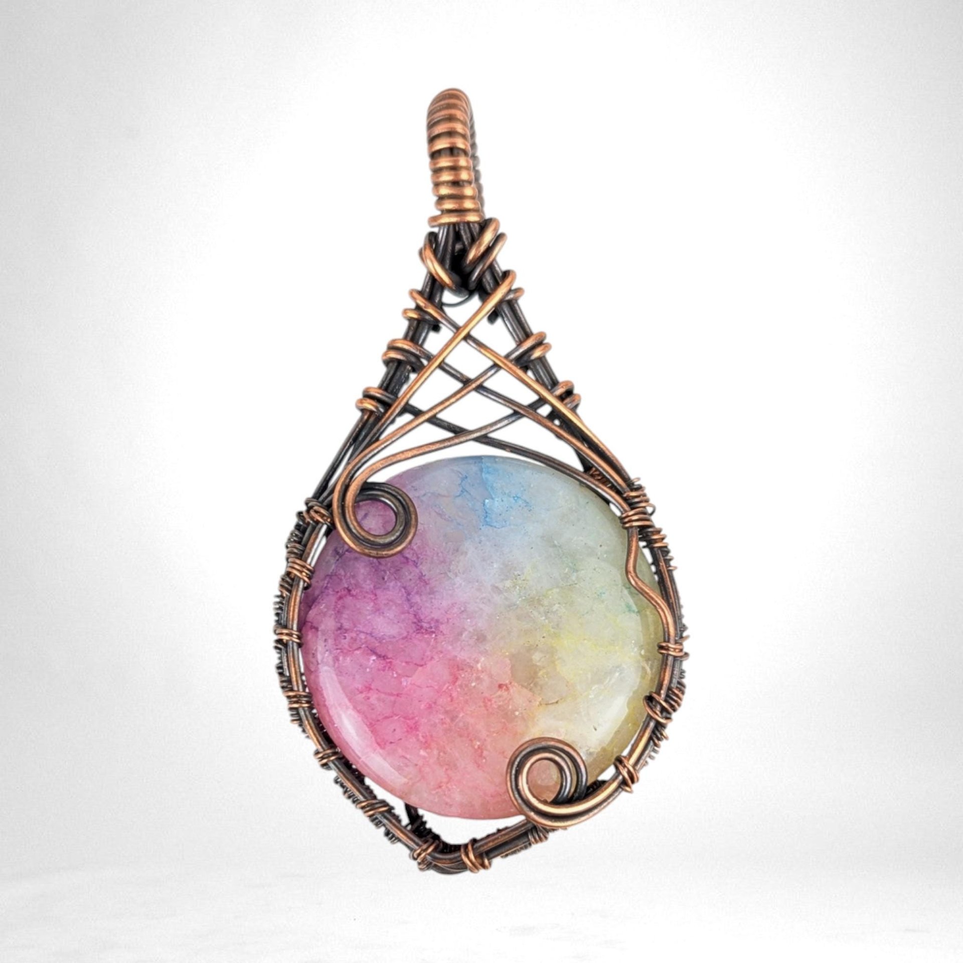 Handmade Copper Wire Wrapped Solar Quartz Pendant | Unique Bohemian Jewelry | Dyed Solar Quartz Cabochon | Gift for Crystal Lovers