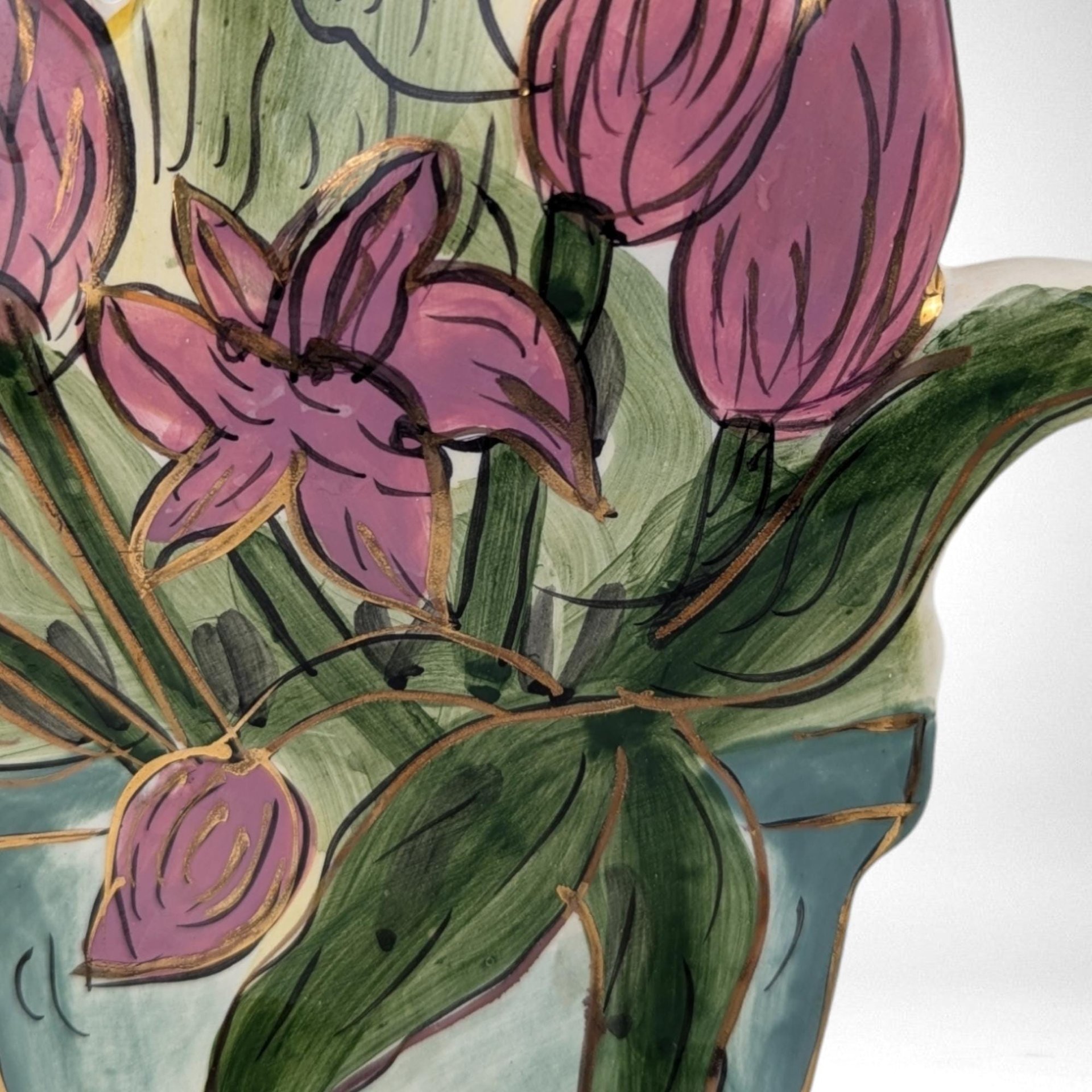 Vintage 2000 Heather Goldminc Flower Pot Wall Hanging | Clay Art | Home Decor | 7" x 6 3/4"