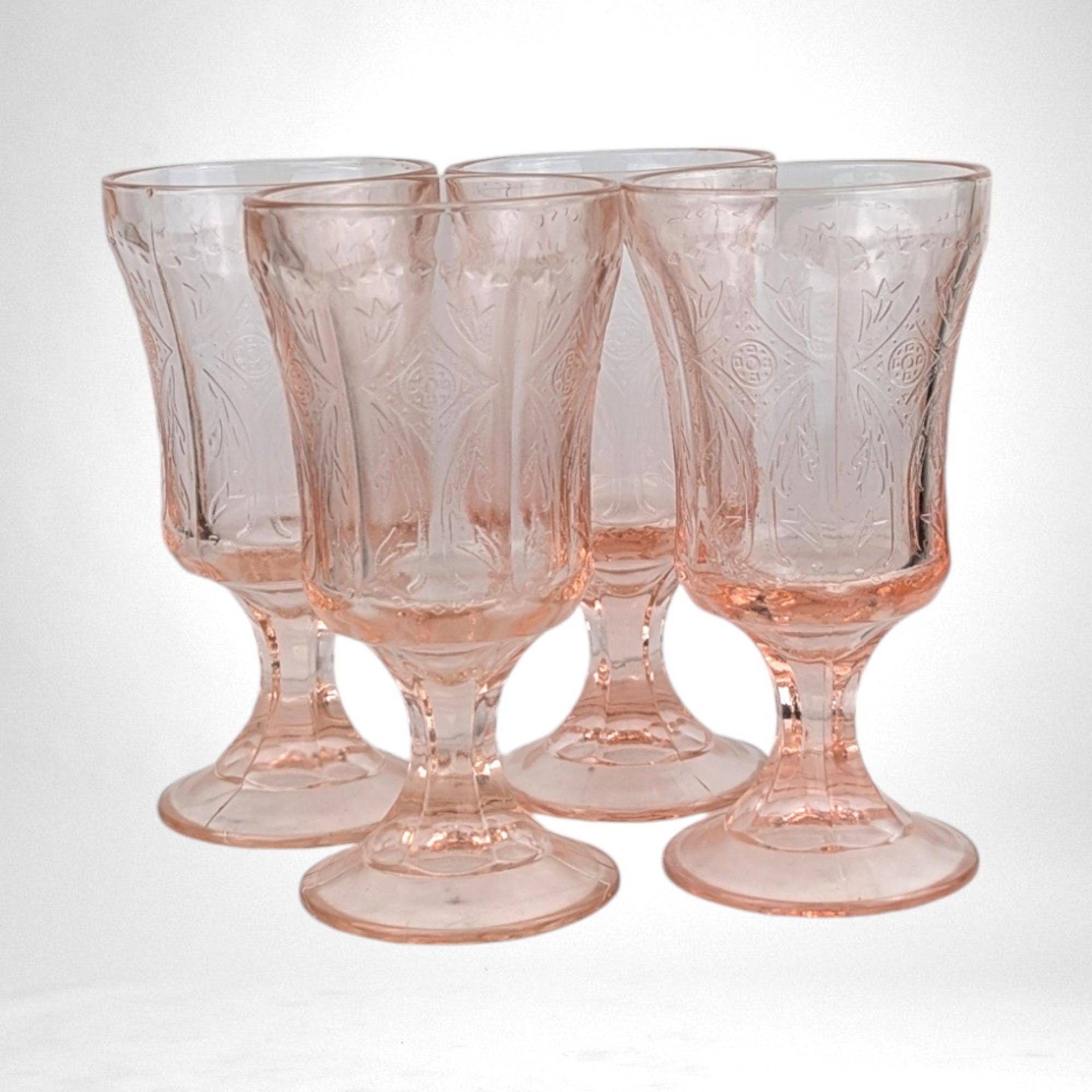 Set of 4 Vintage Indiana Glass Recollection Pink Water Goblets - Elegant Glassware - Table Setting