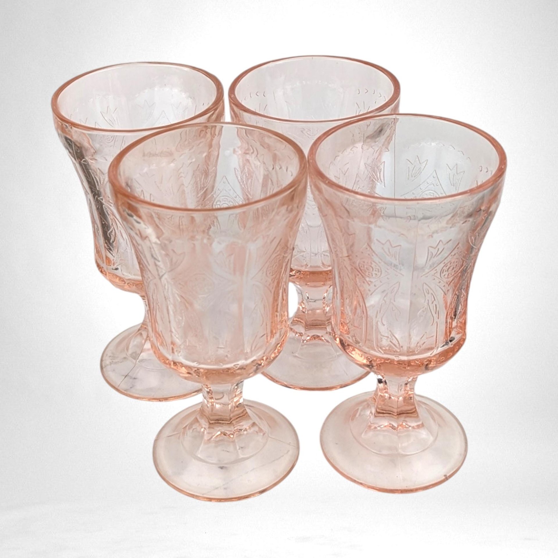 Set of 4 Vintage Indiana Glass Recollection Pink Water Goblets - Elegant Glassware - Table Setting