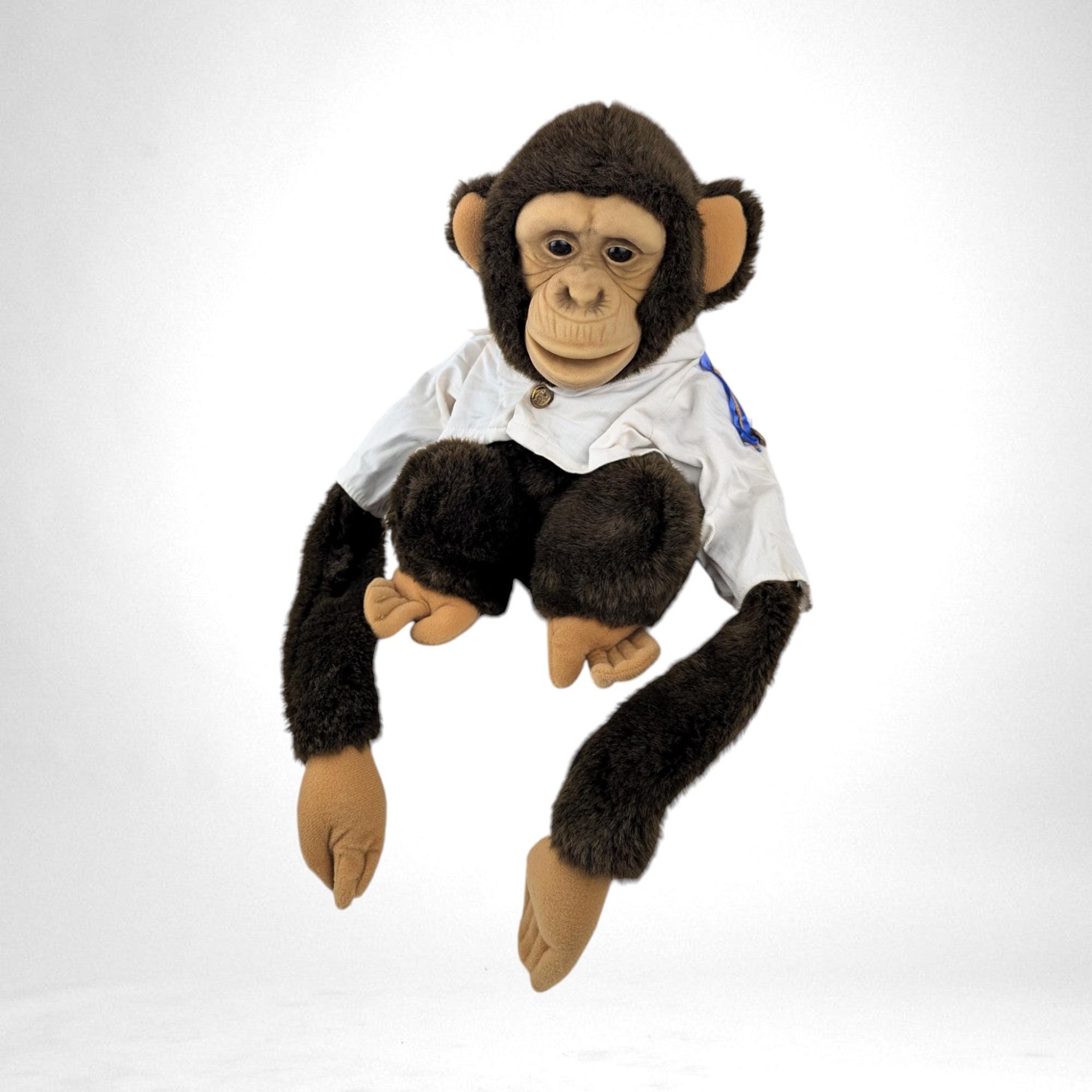 Vintage 1990s Childs Playmate Monkey Hand Puppet, 12", Brown Fur, Stuffed Toy
