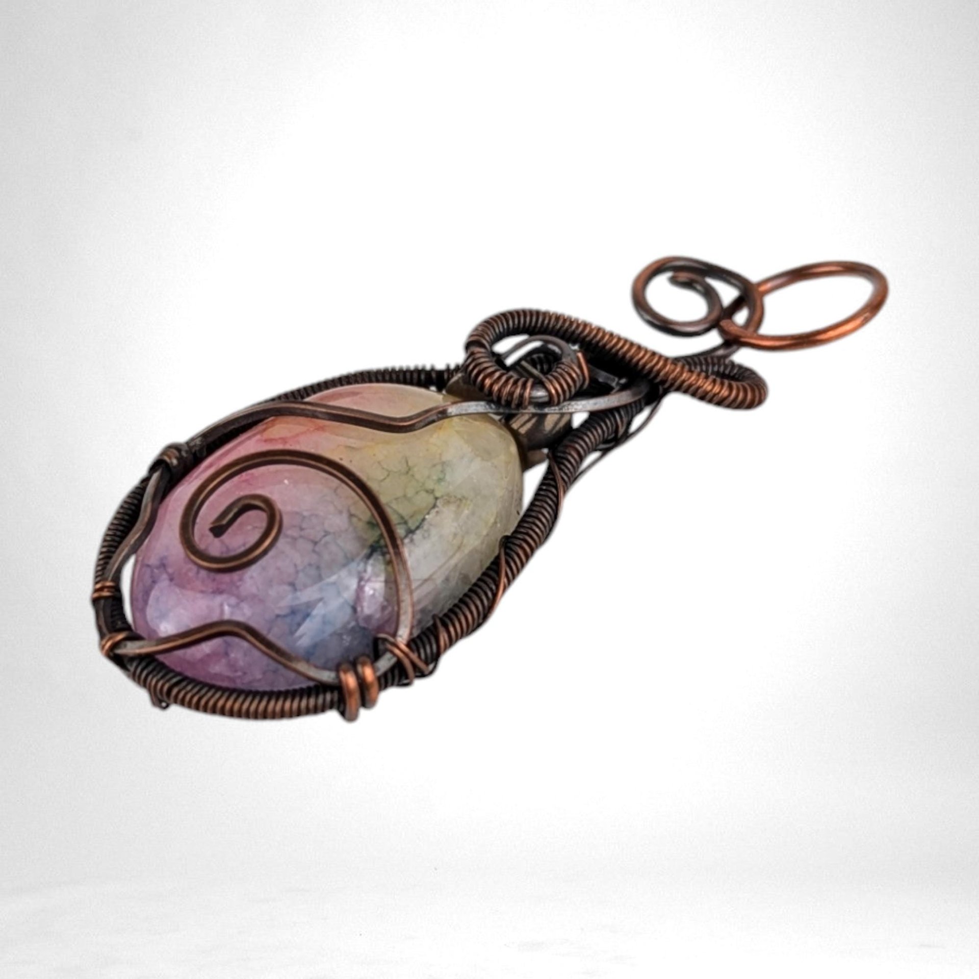 Handmade Dyed Solar Quartz Pendant in Antiqued Copper Wire | Vibrant, Unique Jewelry | 2"