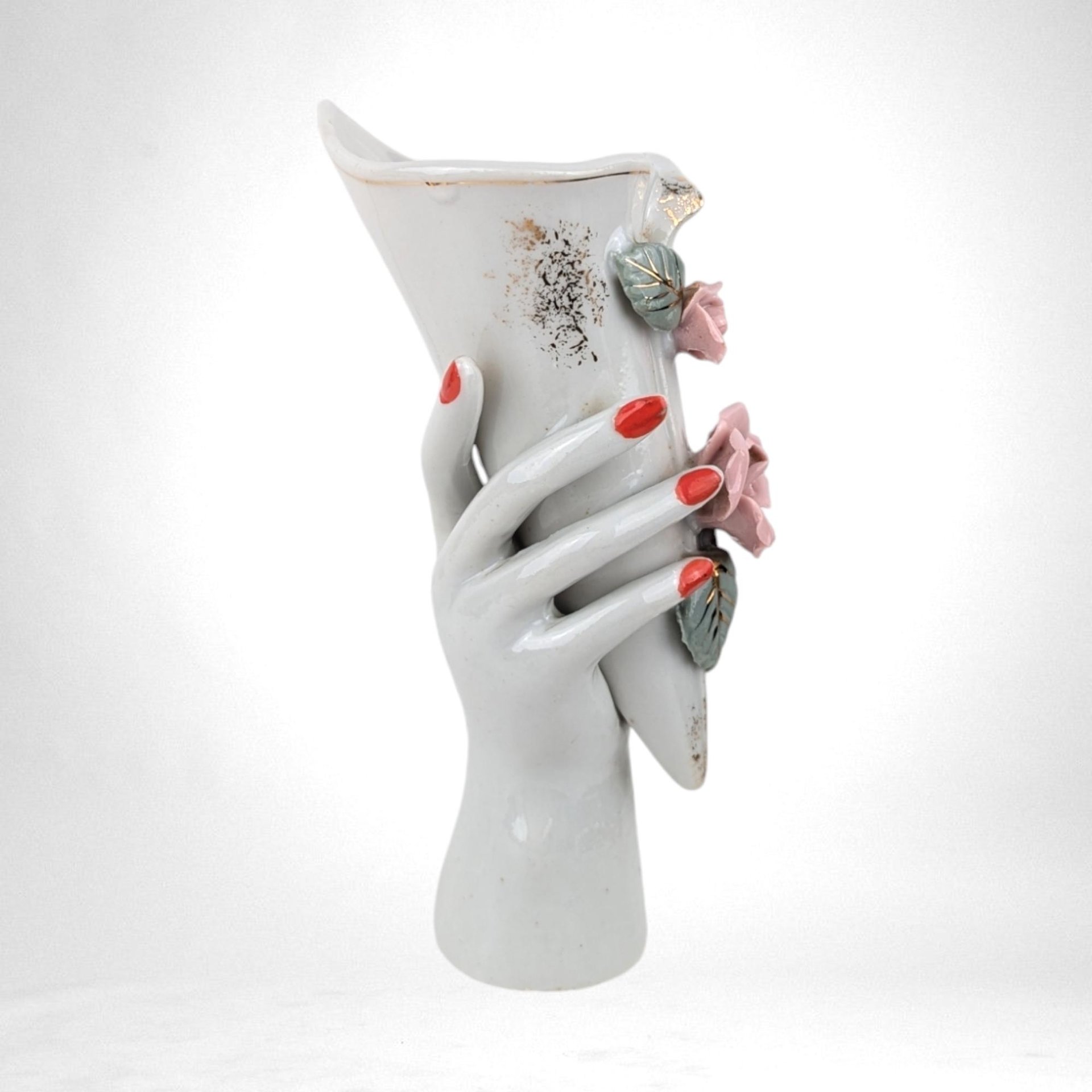Vintage Hand Holding Vase, Ceramic Floral Vase, Unique Flower Vase, Lady Hand Vase, Shabby Chic Decor, Cottagecore Decor, Mother's Day Gift